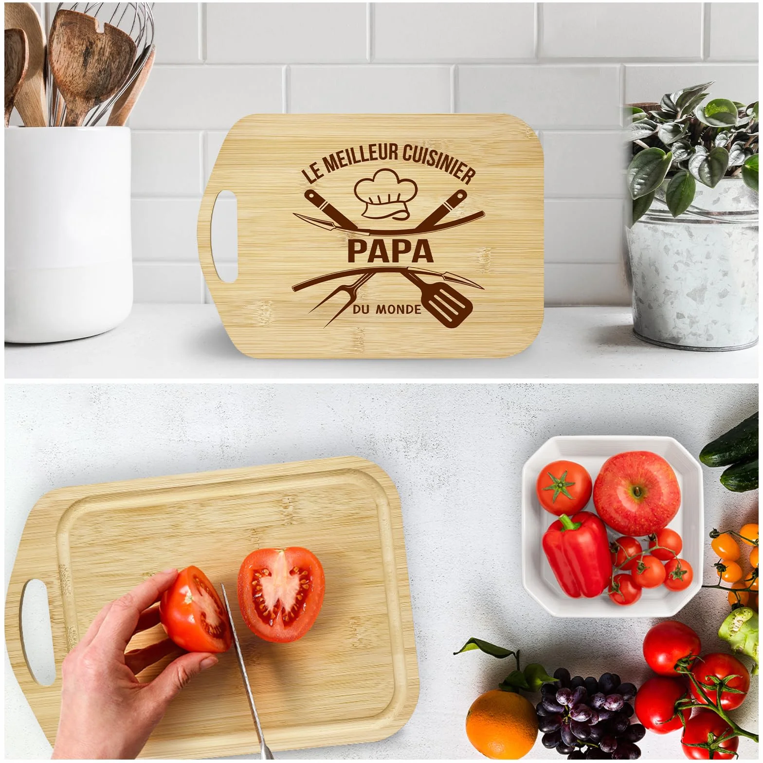 Planche à Découper en Bambou Cadeau Fête des Pères Original