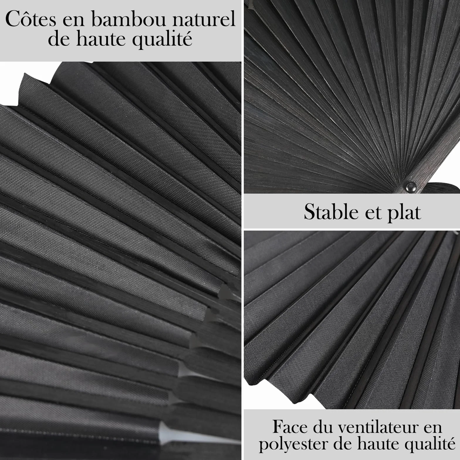 Éventail Pliant en Bambou Noir Classique, Petit Eventail de Poche pour Mariage Fête