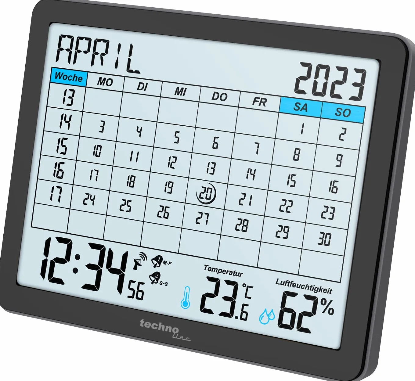 Technoline WT2600 Calendrier de Table avec Température et Humidité, Affichage Min/Max, 17 x 14 cm, Noir
