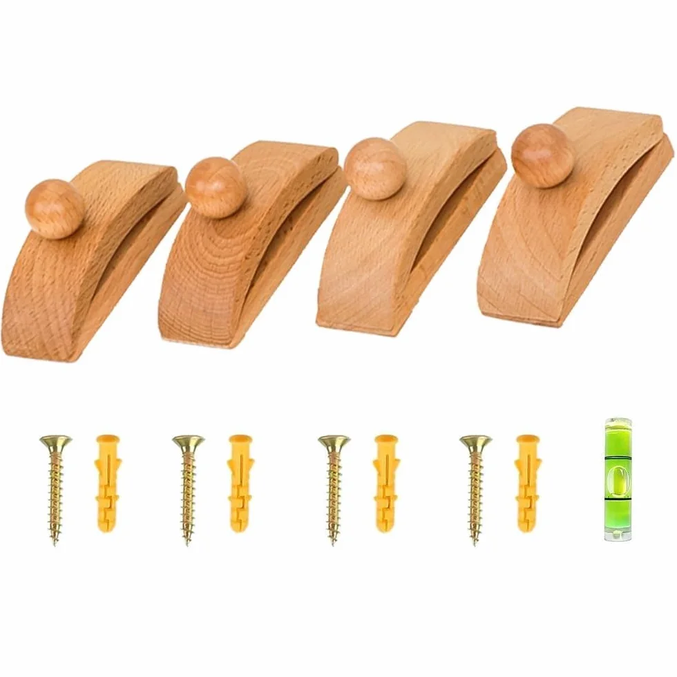 Crochets muraux en Bois pour Tapisserie, Lot de 4 Supports muraux pour Tapis, Cintres pour Tapisserie Murale