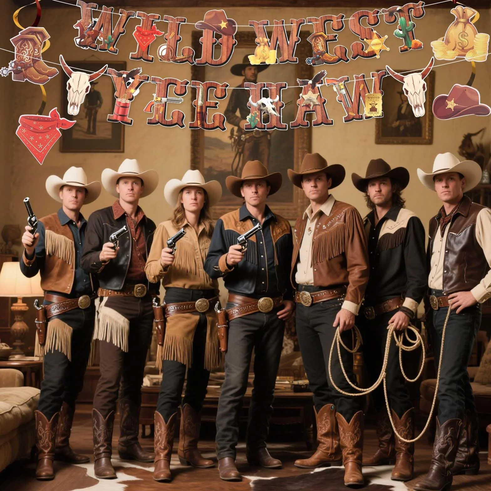 Tinoaly 28pcs Bannière Western Style Cowboy, Décorations de Fête Rodéo Suspendre Anniversaire Fille Garçon