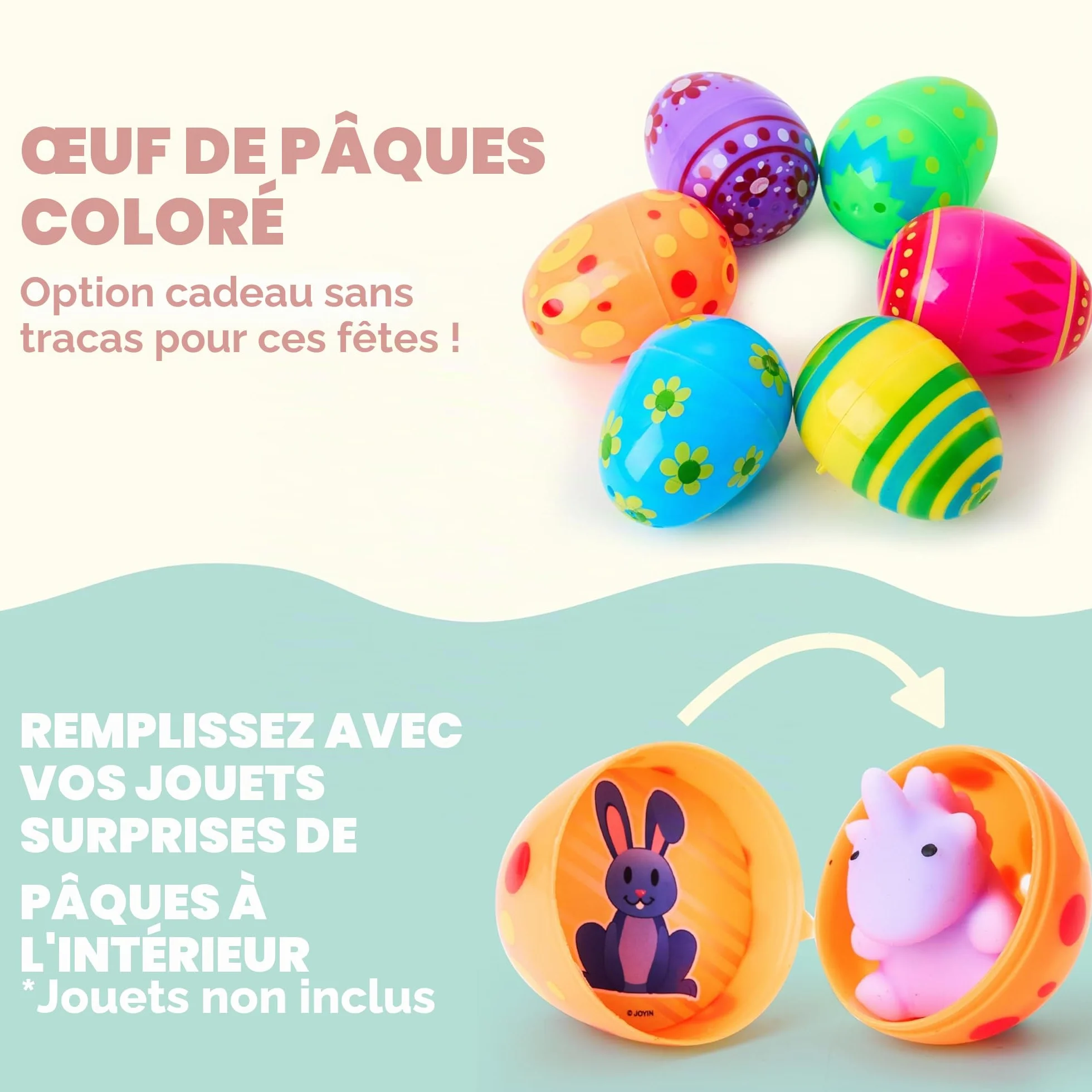 Œufs de Pâques en plastique lumineux 6,5 cm Lot de 100