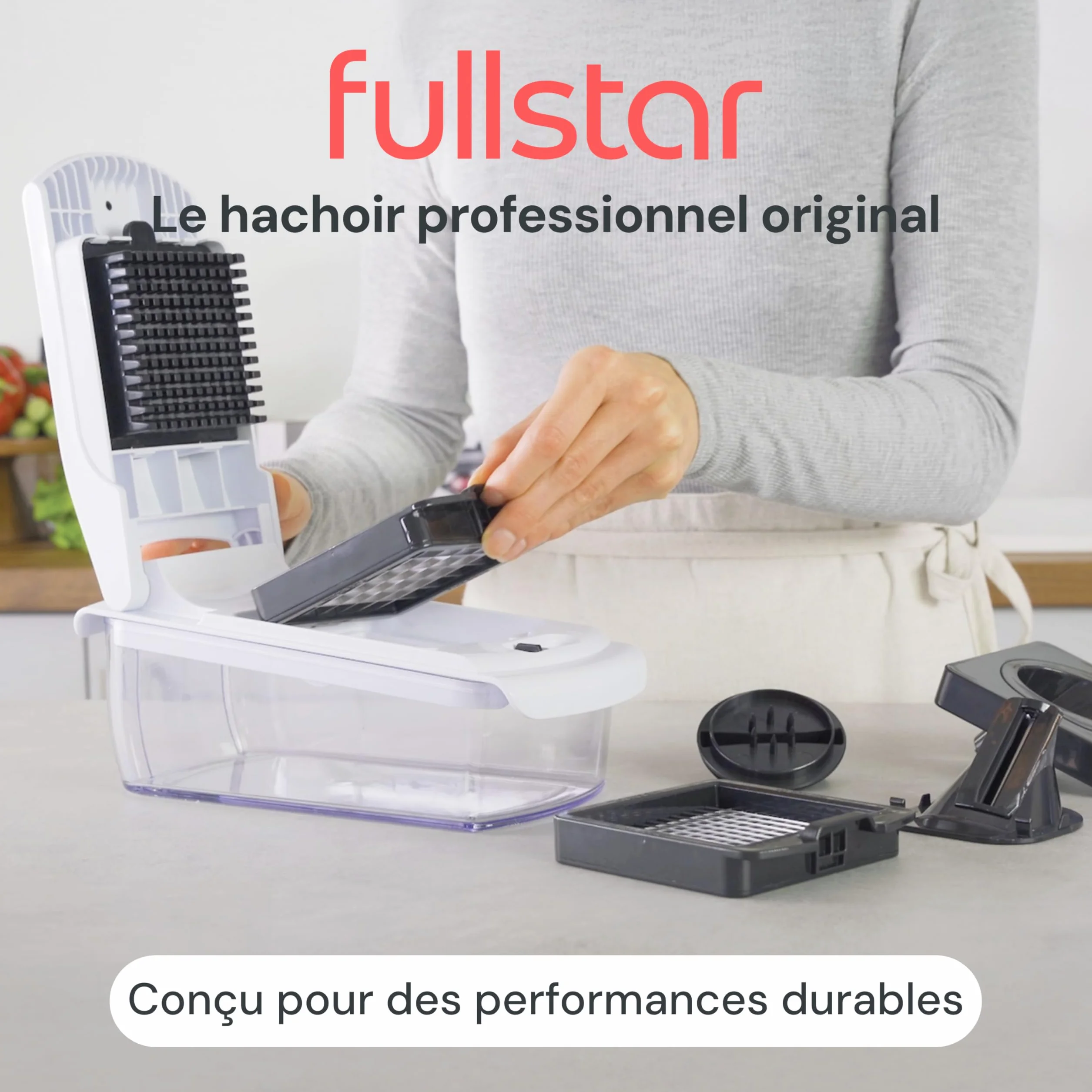 Fullstar Coupe Légumes Multifonction Spiraliseur Découpe Cube Hachoir Manuel 4-en-1 Blanc