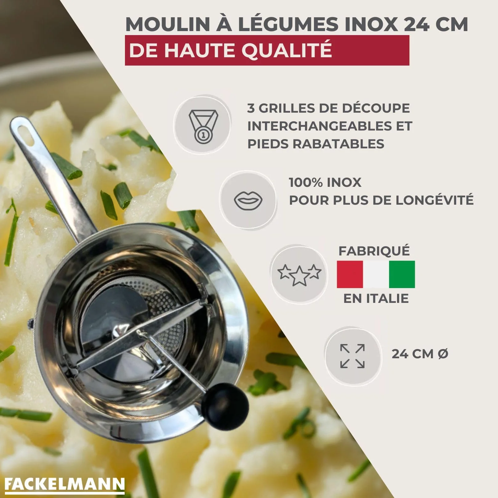 Fackelmann Moulin à légumes inox 24 cm