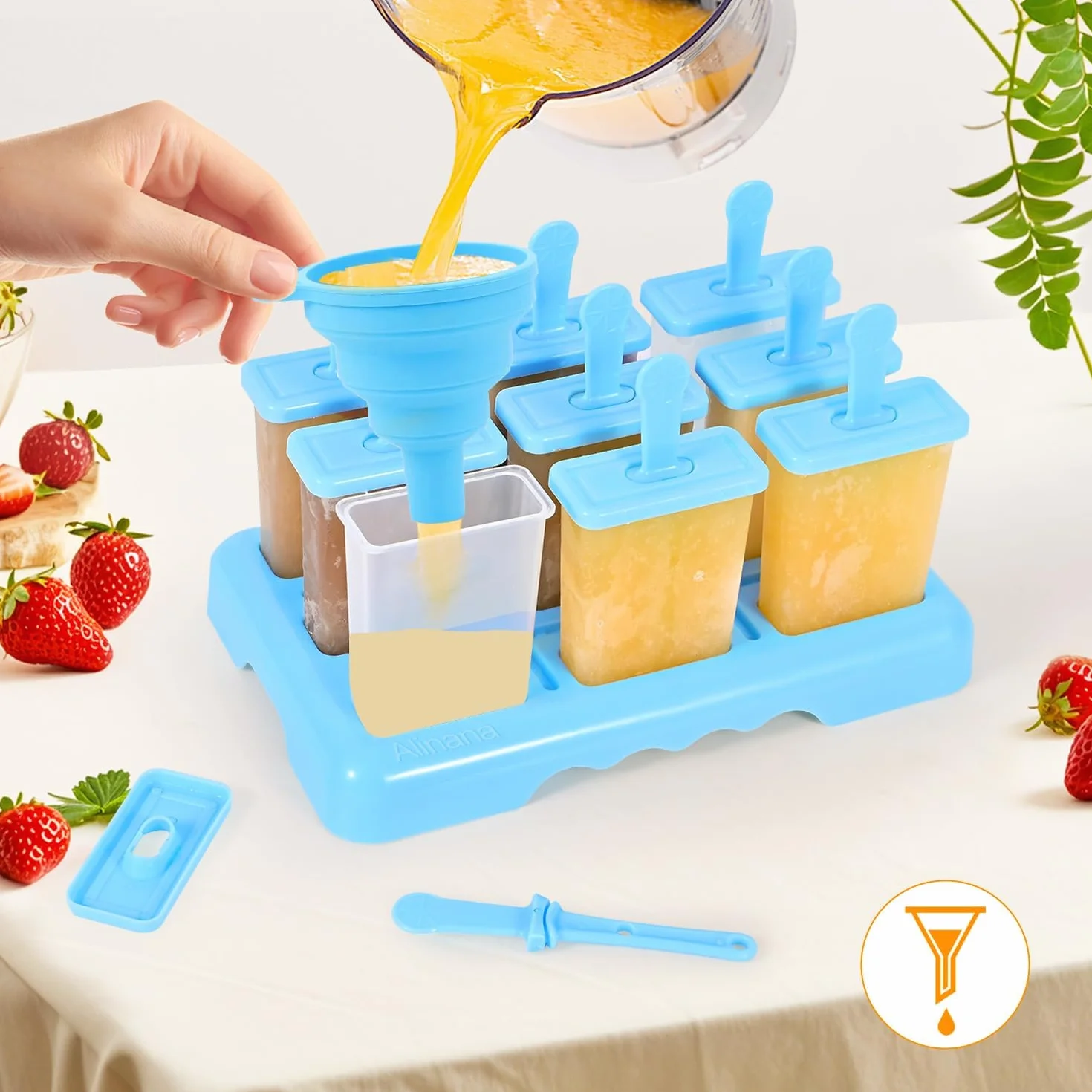 Ensemble de 9 Moules à Glace Réutilisables pour Bébé sans BPA - Moules à Glace DIY avec Brosse de Nettoyage et Entonnoir Pliable en Silicone