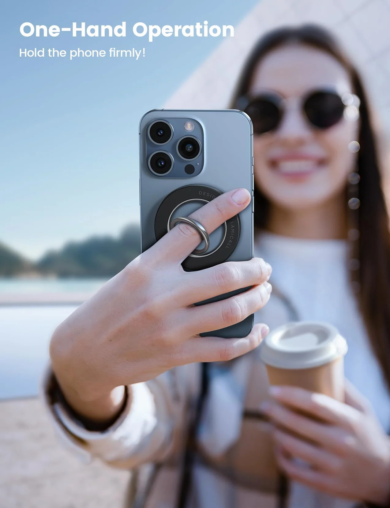 Magnetyczny Pierścień Uchwyt dla Telefonu na Mag-Safe - Lamicall obracalny o 360°uchwyt telefonu [Zdejmowalny i bezprzewodowo ładowalny] dla iPhone 16 15 14 13 12 Series, Inne z Płatą Żelazną -Czarny
