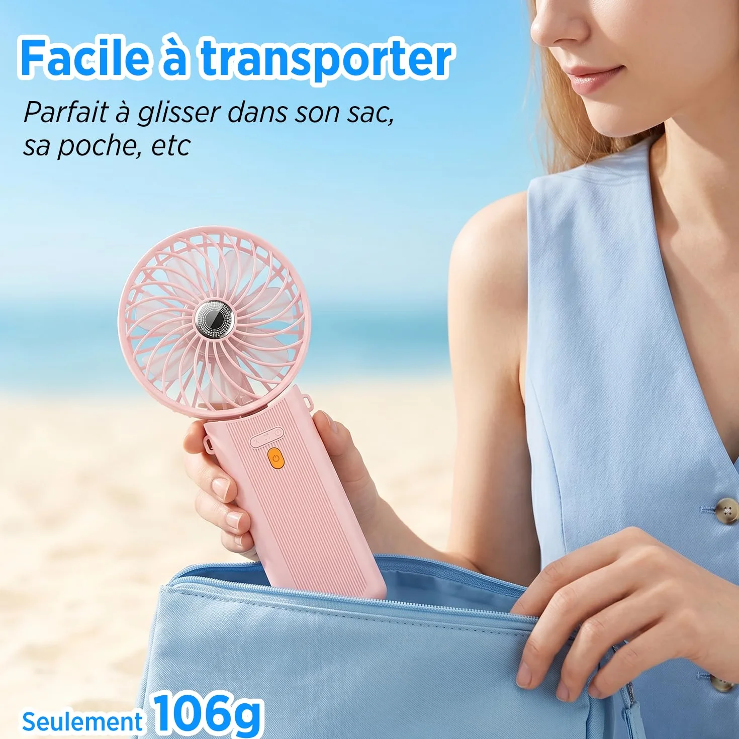 Lepwings Mini Ventilateur Portable USB Rechargeable 4 Vitesses Autonomie 5,5-16 Heures Rotation 180° Pliable Blanc