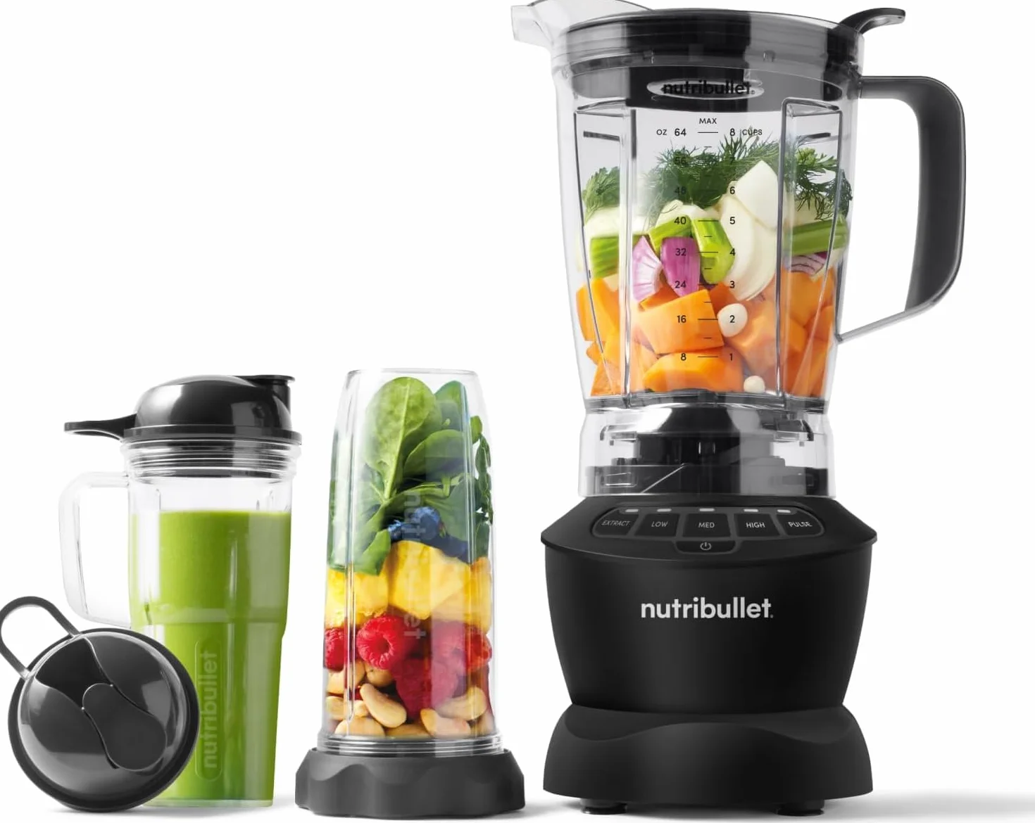 Nutribullet Full Size Blender Combo, mixeur électrique, broyeur multifonctionnel, professionnel, puissance 1200 Watt, carafe 1,9l, verres 946ml et 710ml, noir, NBF500MB