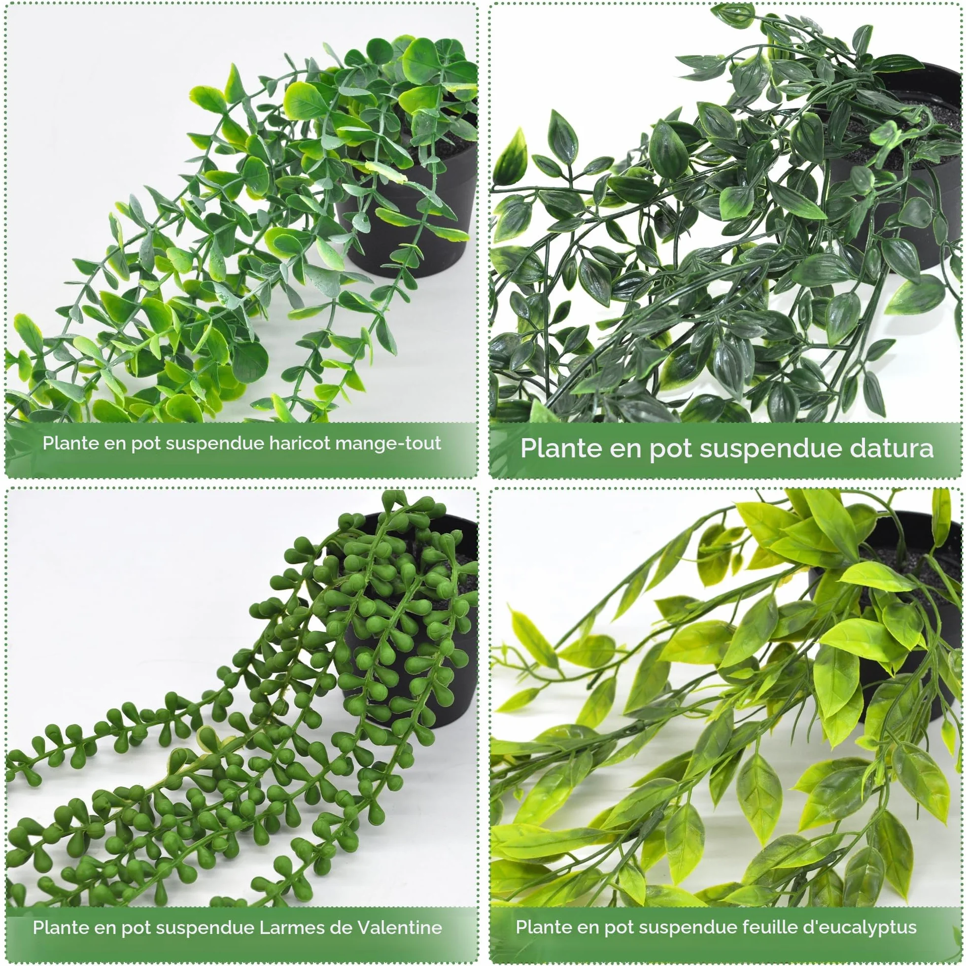 ROLLWAY 4Pcs Plantes Artificielles Tombantes avec Pot Fausse Plante Verte Suspendue Interieur