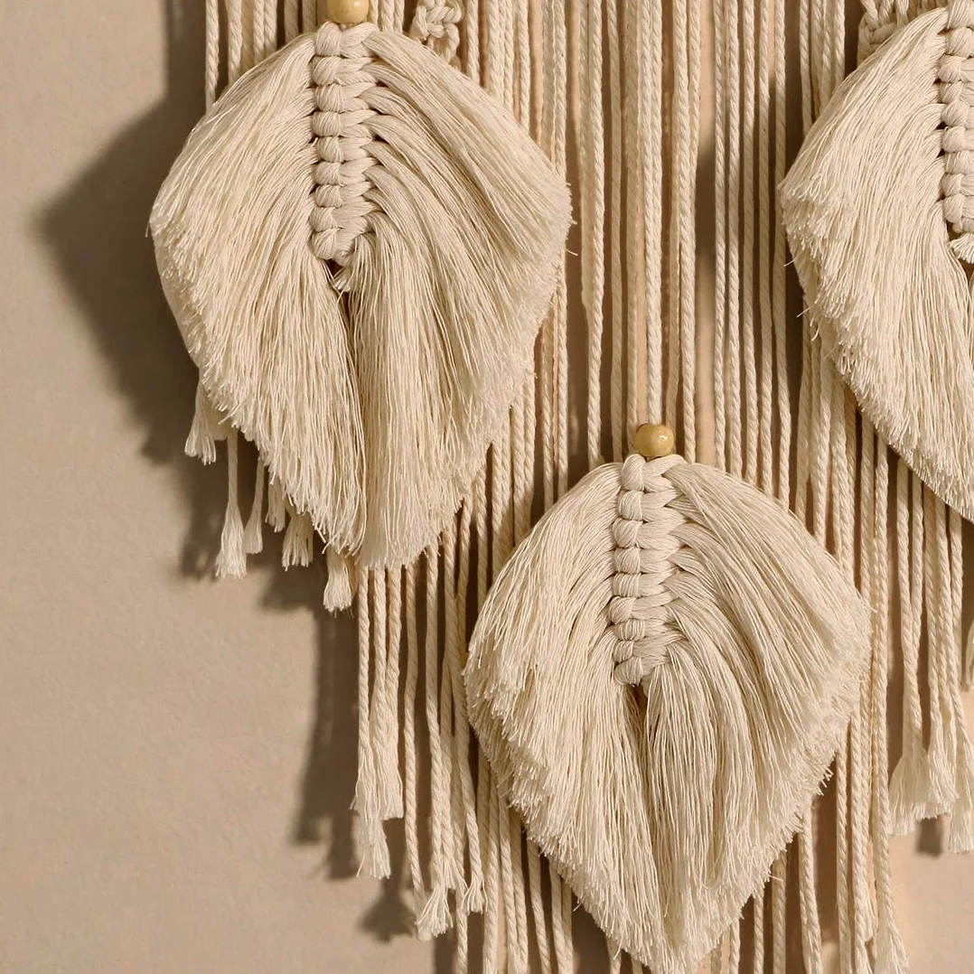Attrape-rêves en macramé Décoration murale Art mural tissé à la main bohème Cercle métallique Beige