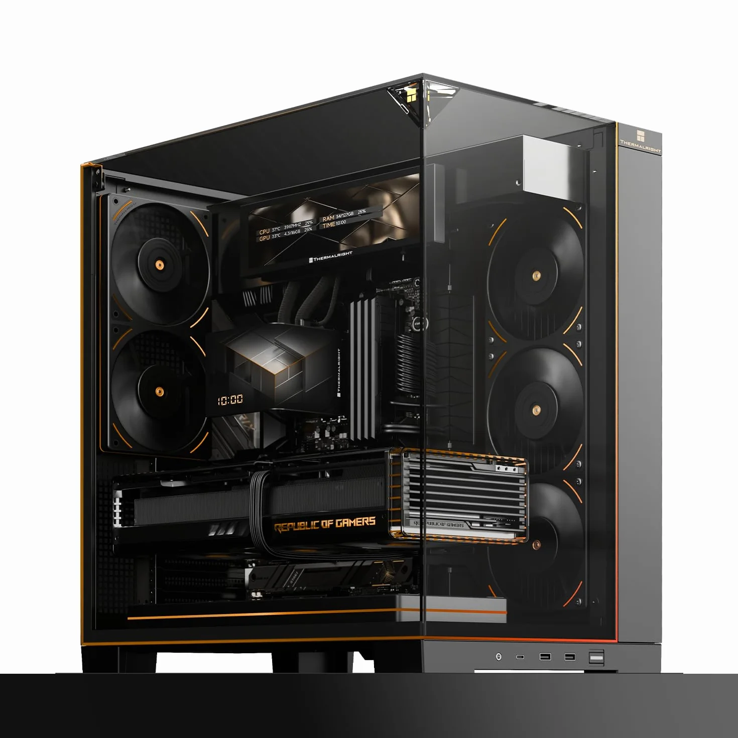 Thermalright TR A70 Vision ATX obudowa gamingowa, 8 gniazd wentylatorów CPU, szybkie zapięcie do pionowego montażu karty graficznej z zabezpieczeniem przed zwisaniem, w zestawie wyświetlacz LCD 9,16