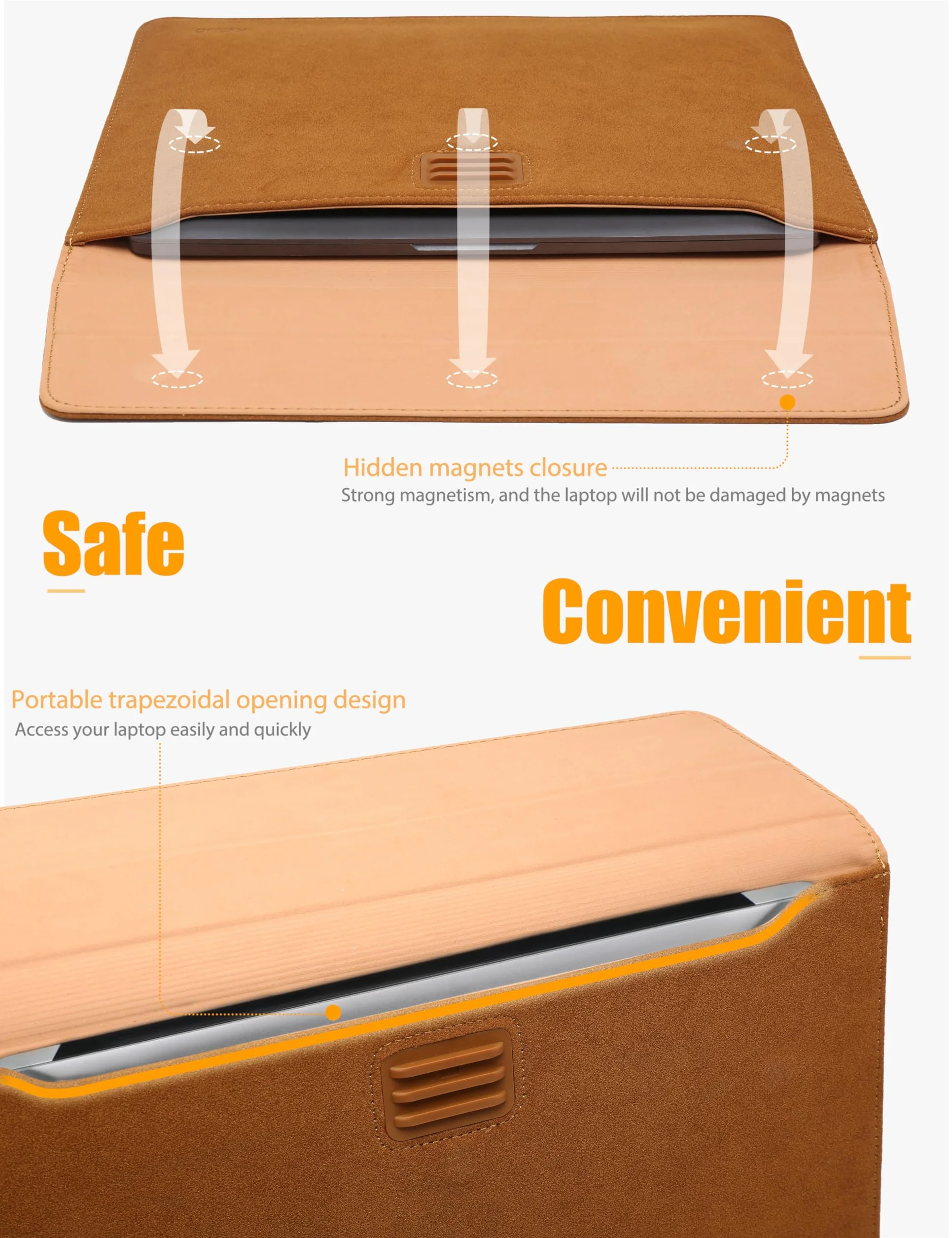 HYZUO 13 Cali Etui na Laptop z Regulowanym Stelażem do MacBook Air 13 M5 A3449 M4 M3 M2 M1 2026-2018, 13" MacBook Neo 2026, MacBook Pro 13 M2 M1, Surface Pro, XPS 13, z Torbką, Brązowy
