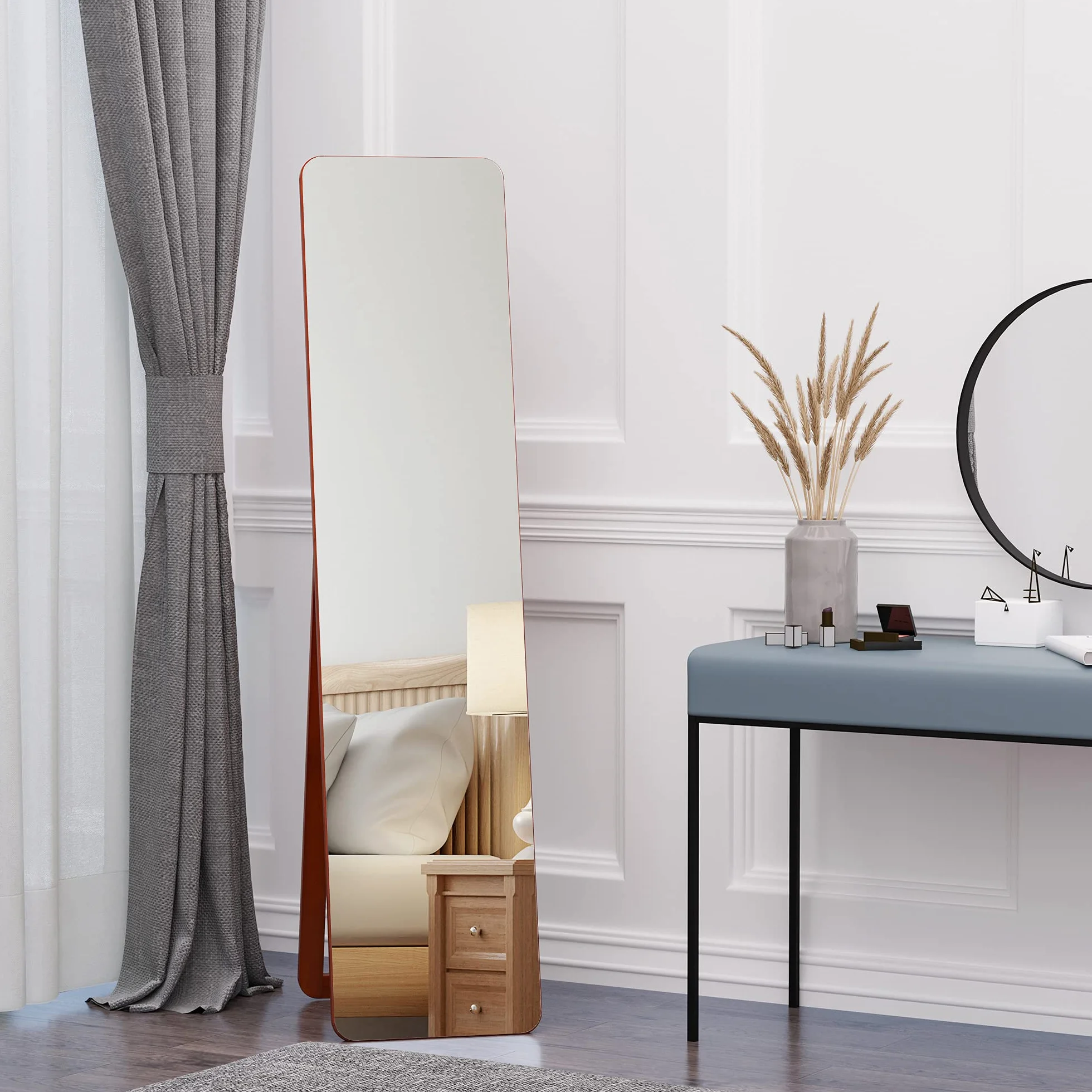 HOMCOM Grand Miroir Pleine Longueur rectangulaire 37 x 160 cm sur Pied ou Mural Noyer Clair