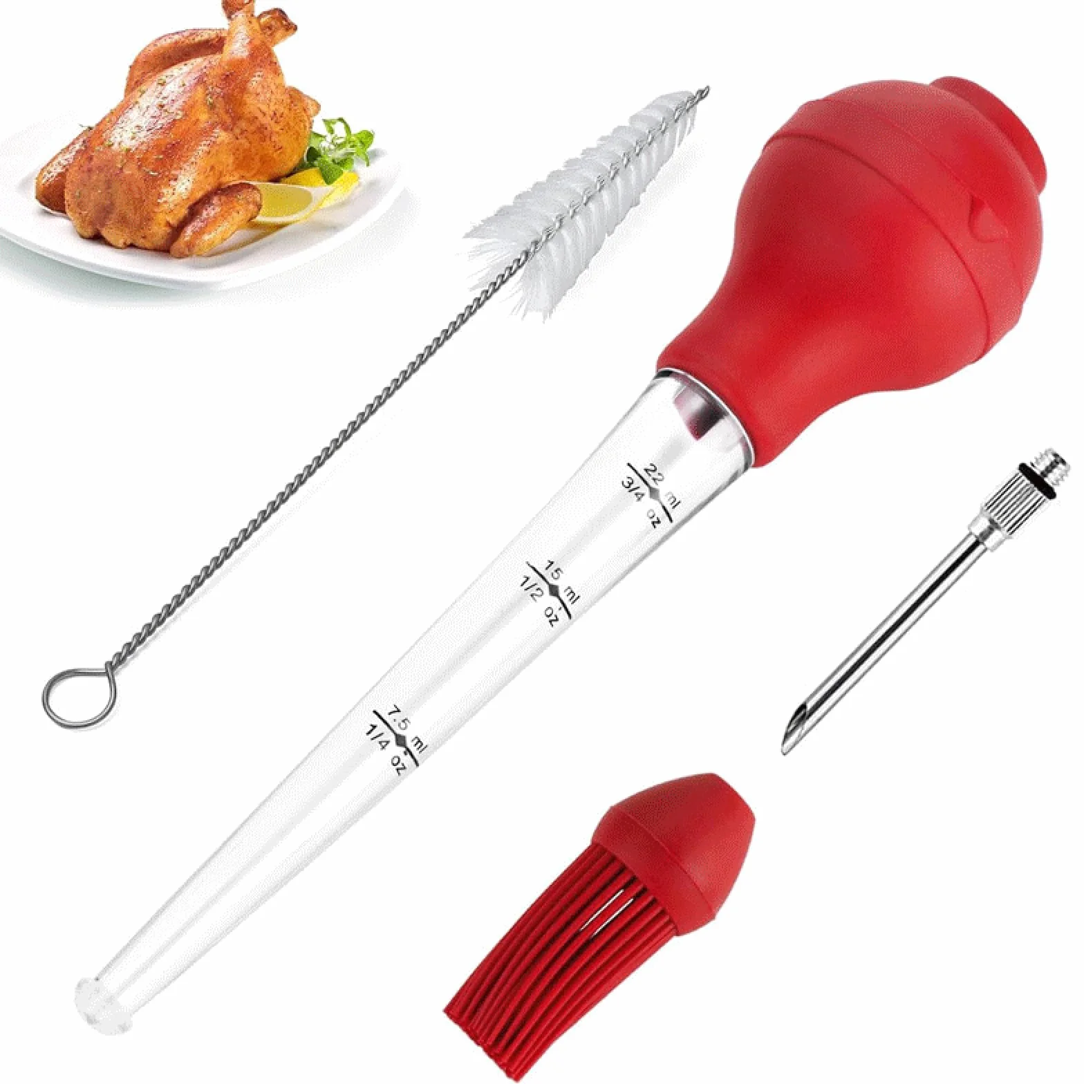 Seringue à rôtir Poire à Sauce Poulet Turquie Barbecue avec Brosse de Nettoyage