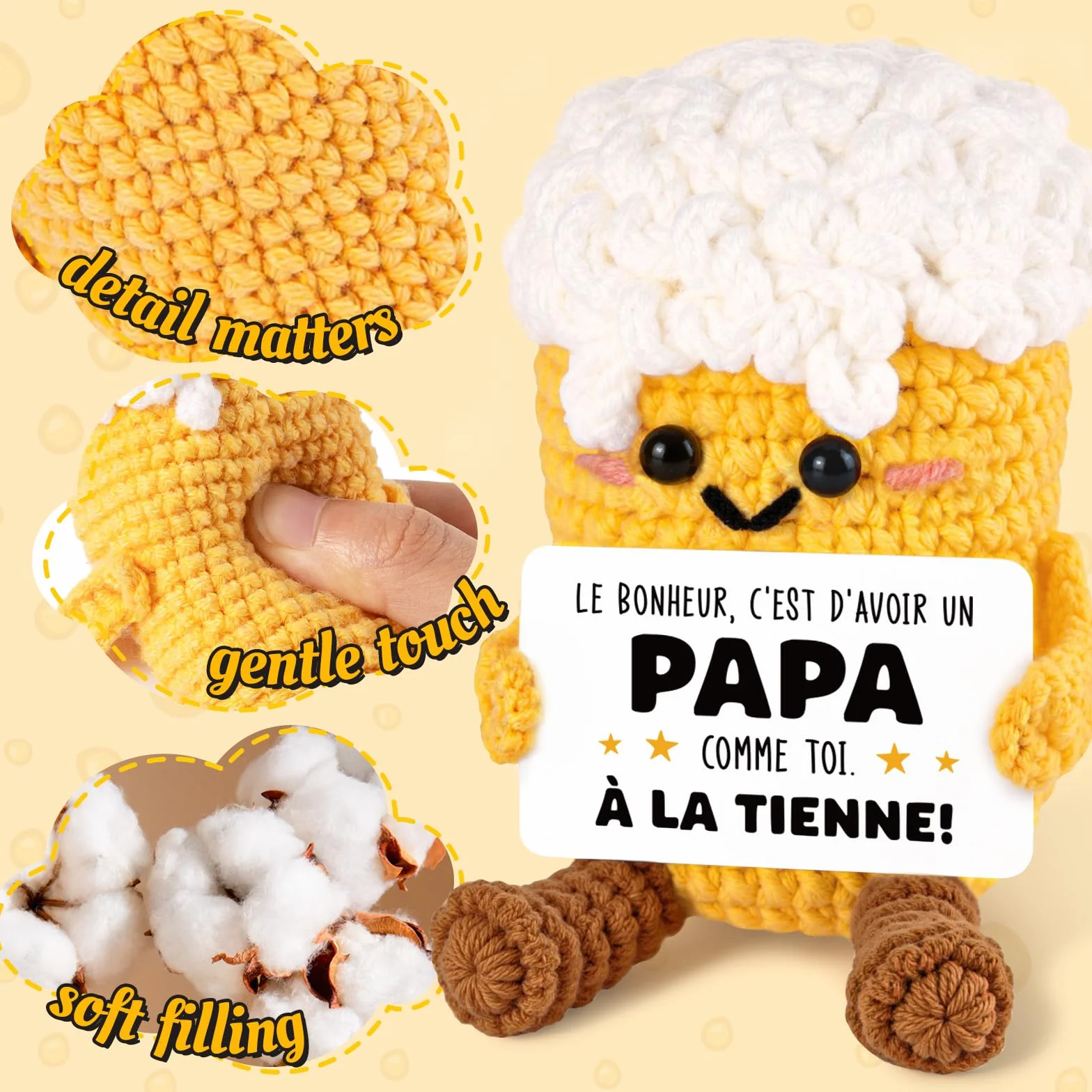 Cadeau Anniversaire Papa Forme de Bière Artisanale au Crochet Fête des Pères 4.6x8x5.3cm