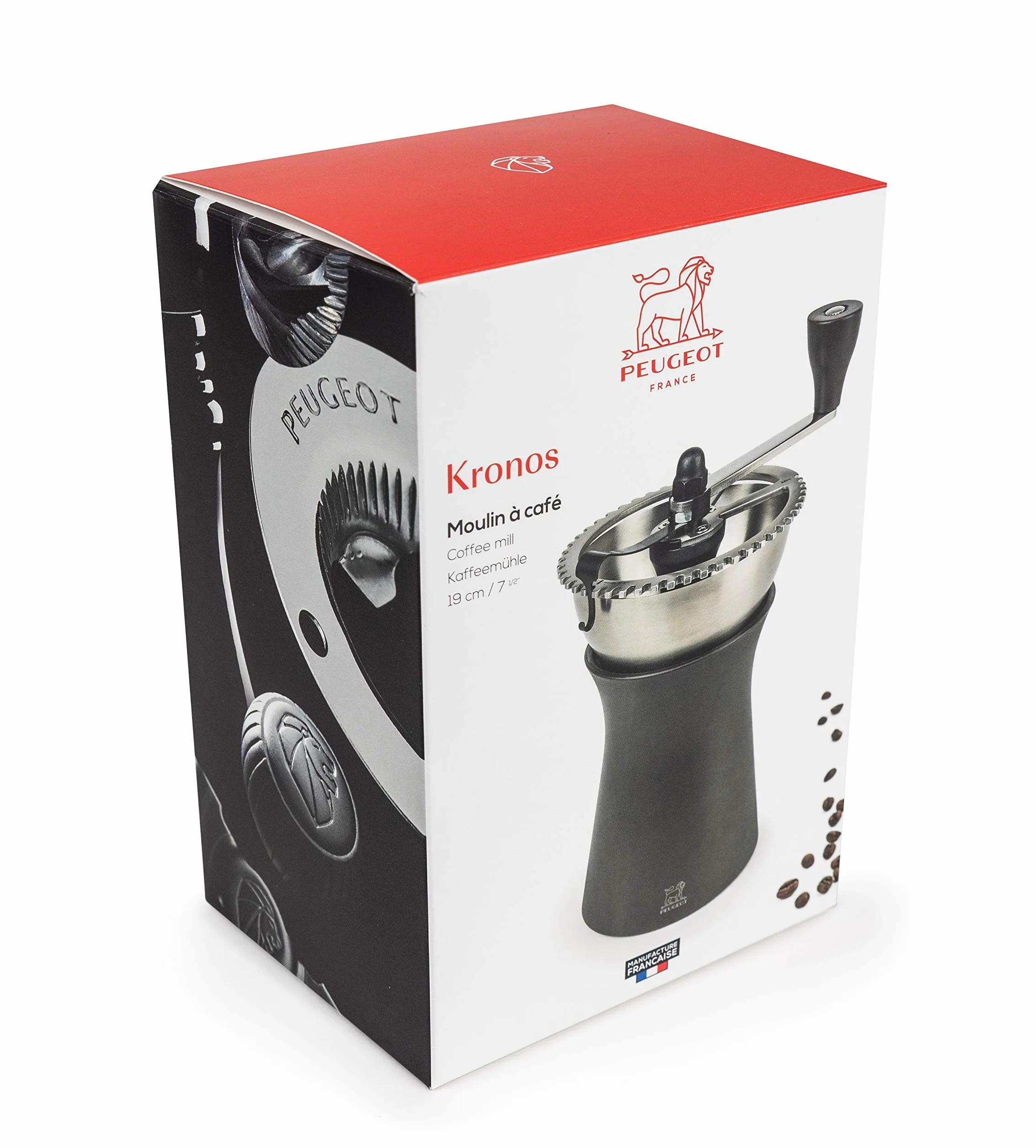 Peugeot Kronos Moulin à café manuel, Mouture réglable, Taille 19 cm, Matière : Inox/PBT, 35853, Noir