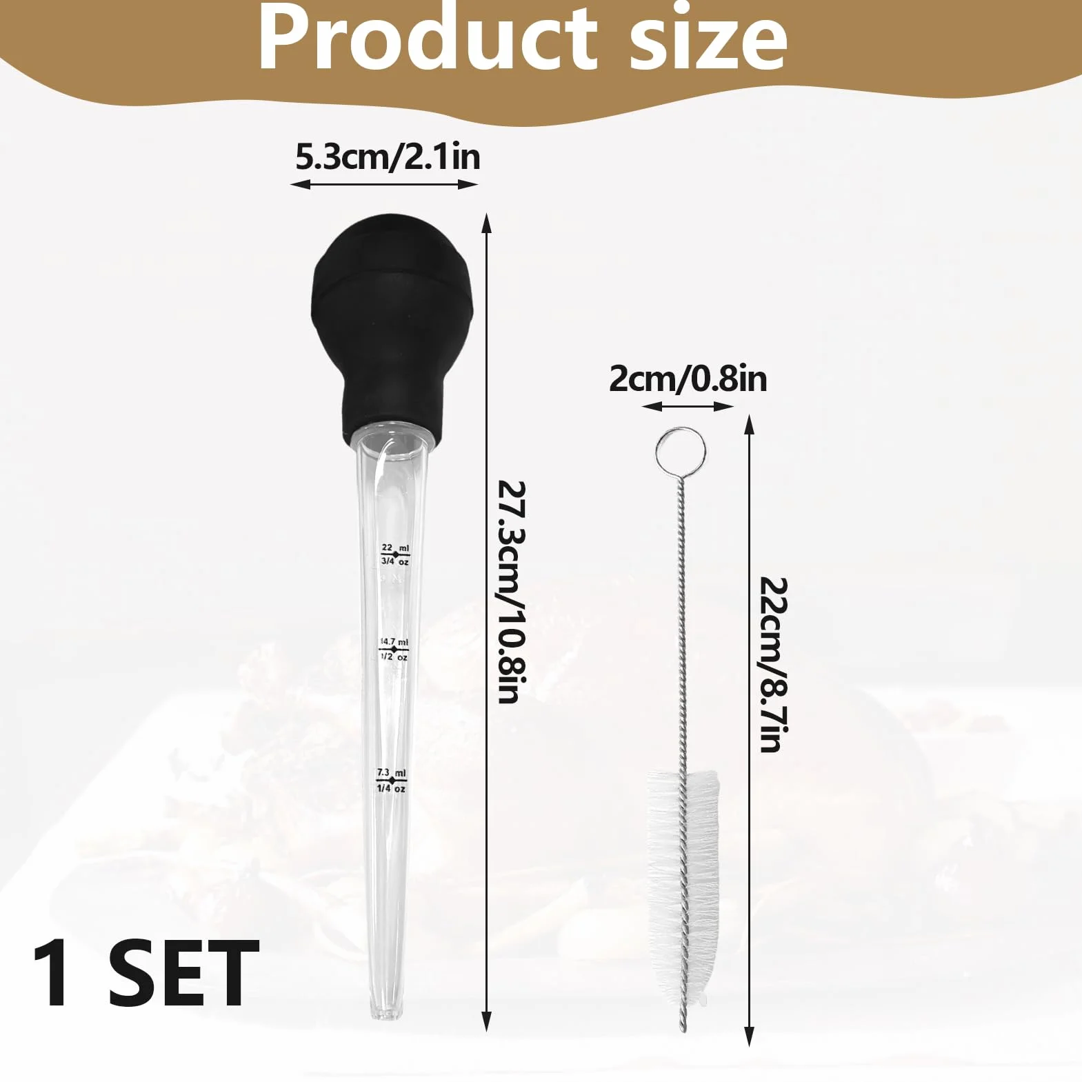 Poire à Jus Cuisine avec Brosse de Nettoyage, Seringue à Sauce pour Barbecue