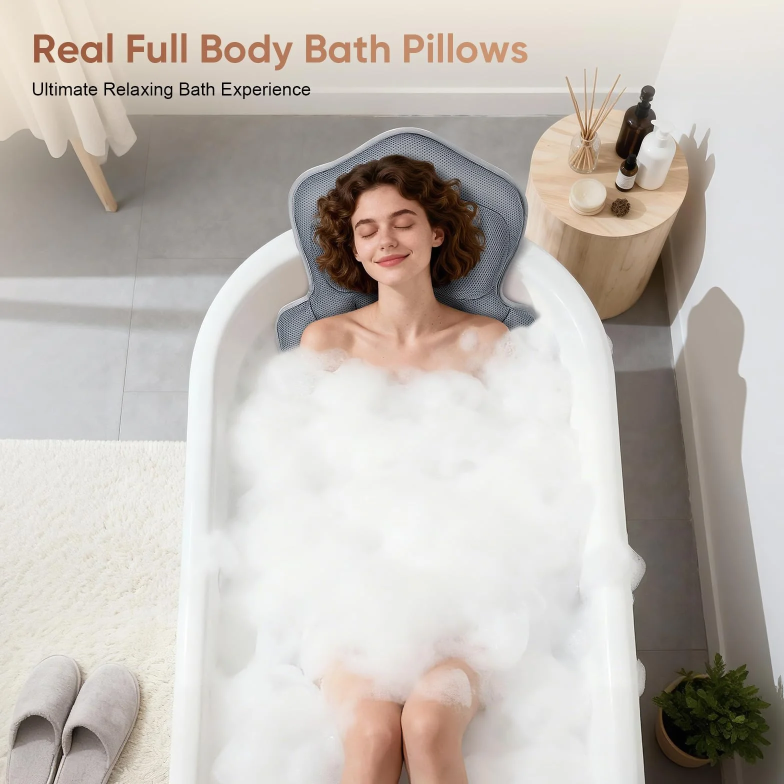 Coussin Baignoire Corps Complet 4D, Matelas de Bain, Oreiller Baignoire avec Appui-tête et Coussin supplémentaire Amovible 133 x 41 cm et Sac de Toilette