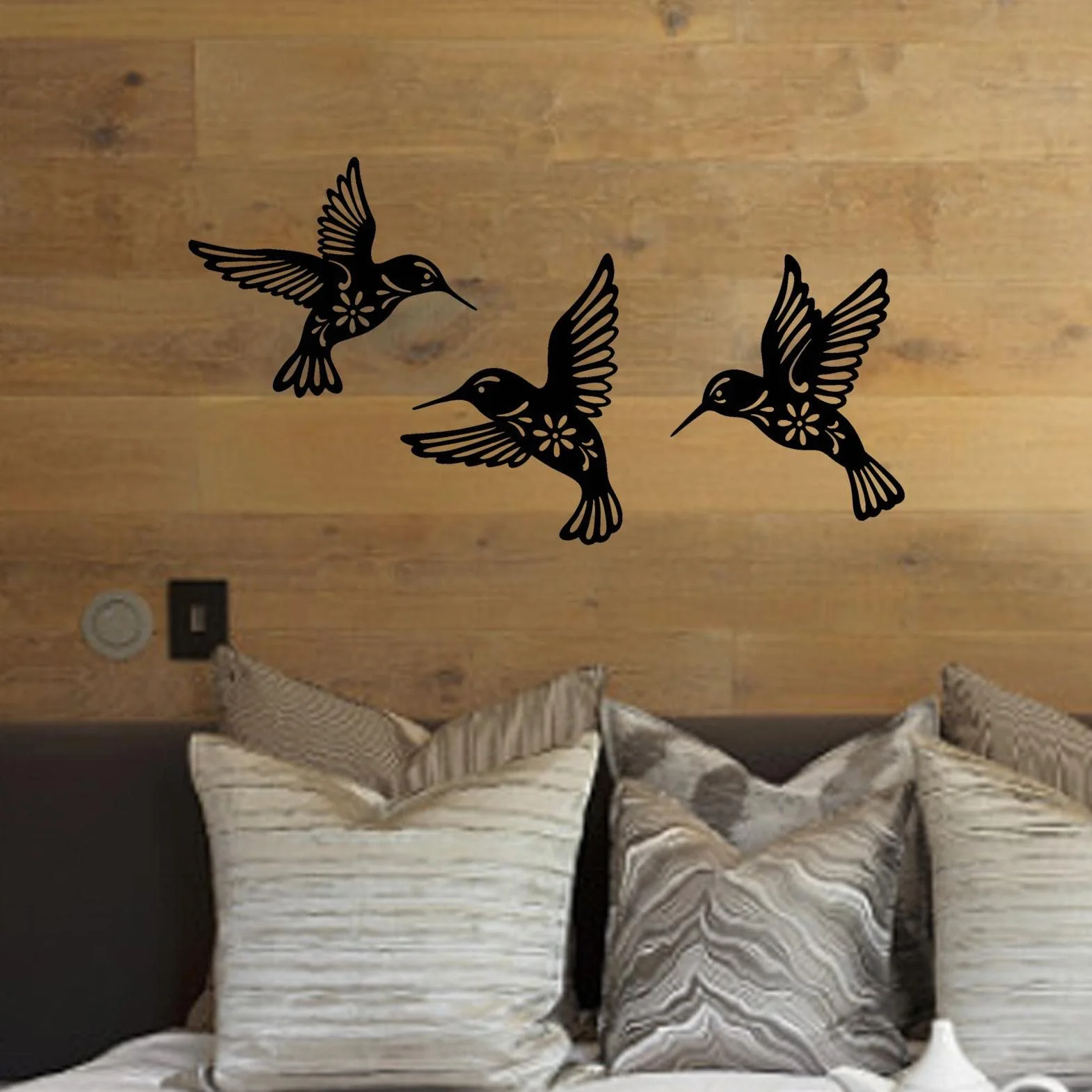 Otherway Sculpture Murale en Métal, 3 Pièces Fer Forgé, Art Mural Oiseaux Noir, Décoration Intérieur Jardin