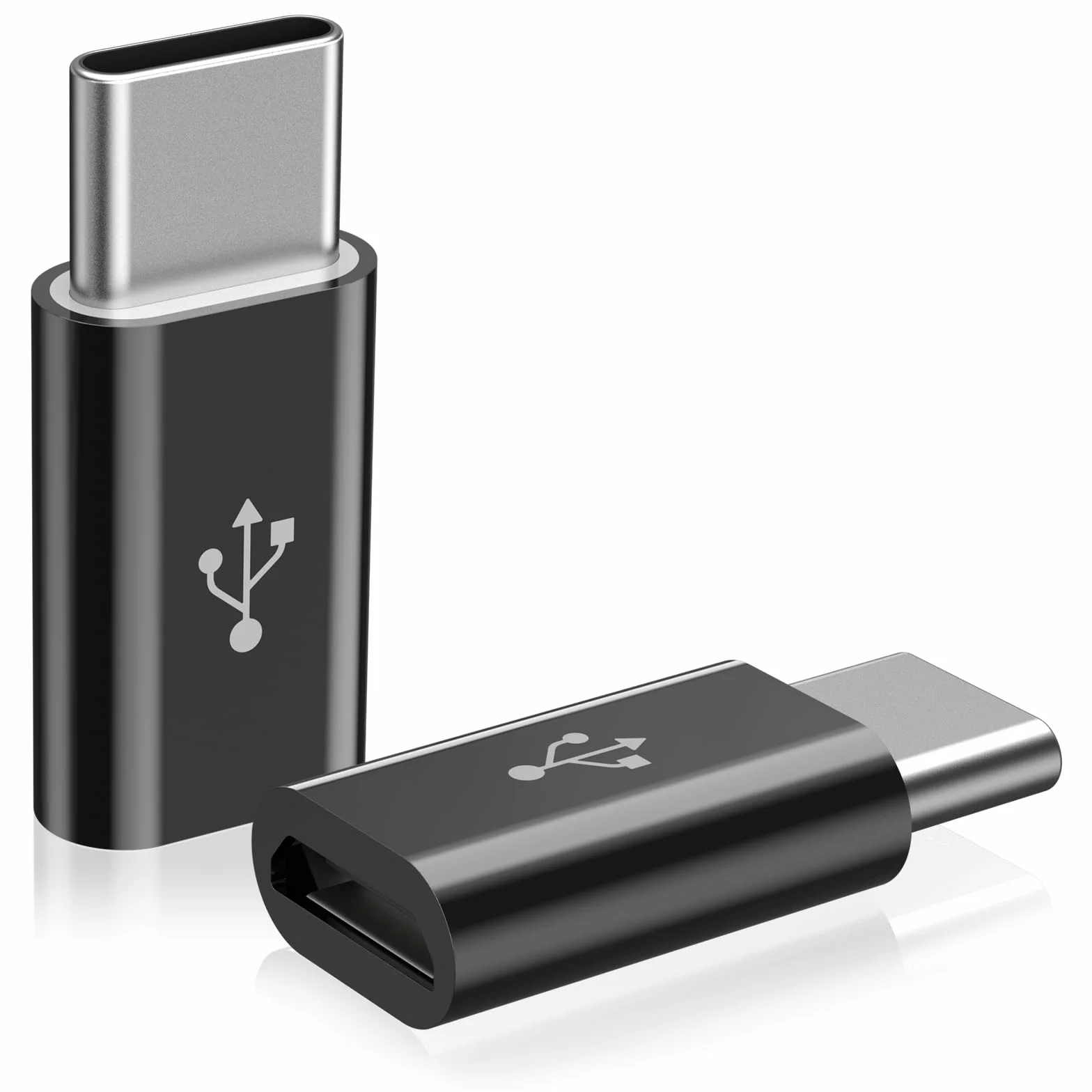 Adaptateur Micro USB vers USB C Lot de 2 Type C Mâle vers MicroUSB Femelle Compatible Samsung Galaxy Huawei Noir