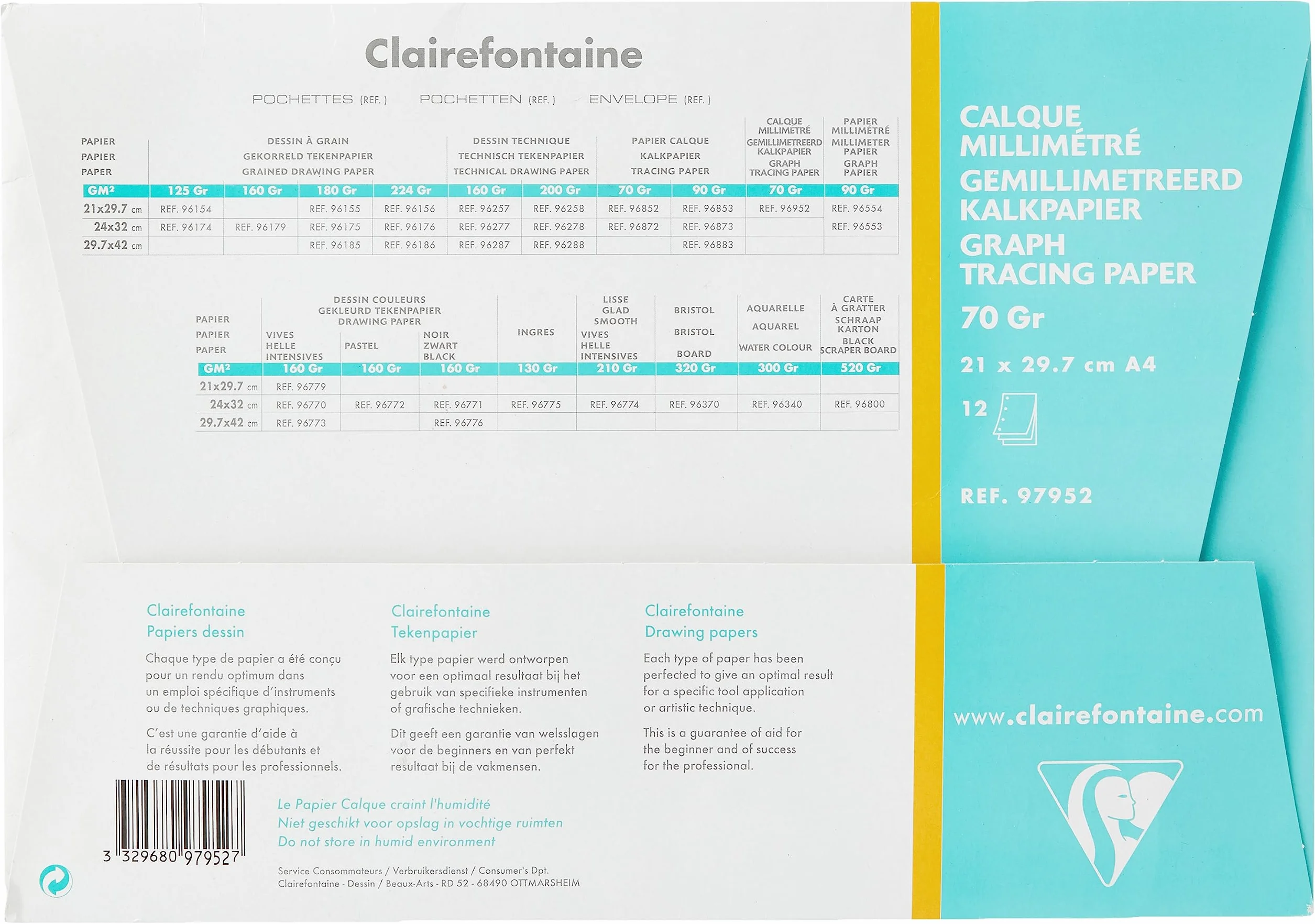 Clairefontaine Pochette Dessin Scolaire Papier Calque Millimétré A4 21x29,7 cm 70/75g