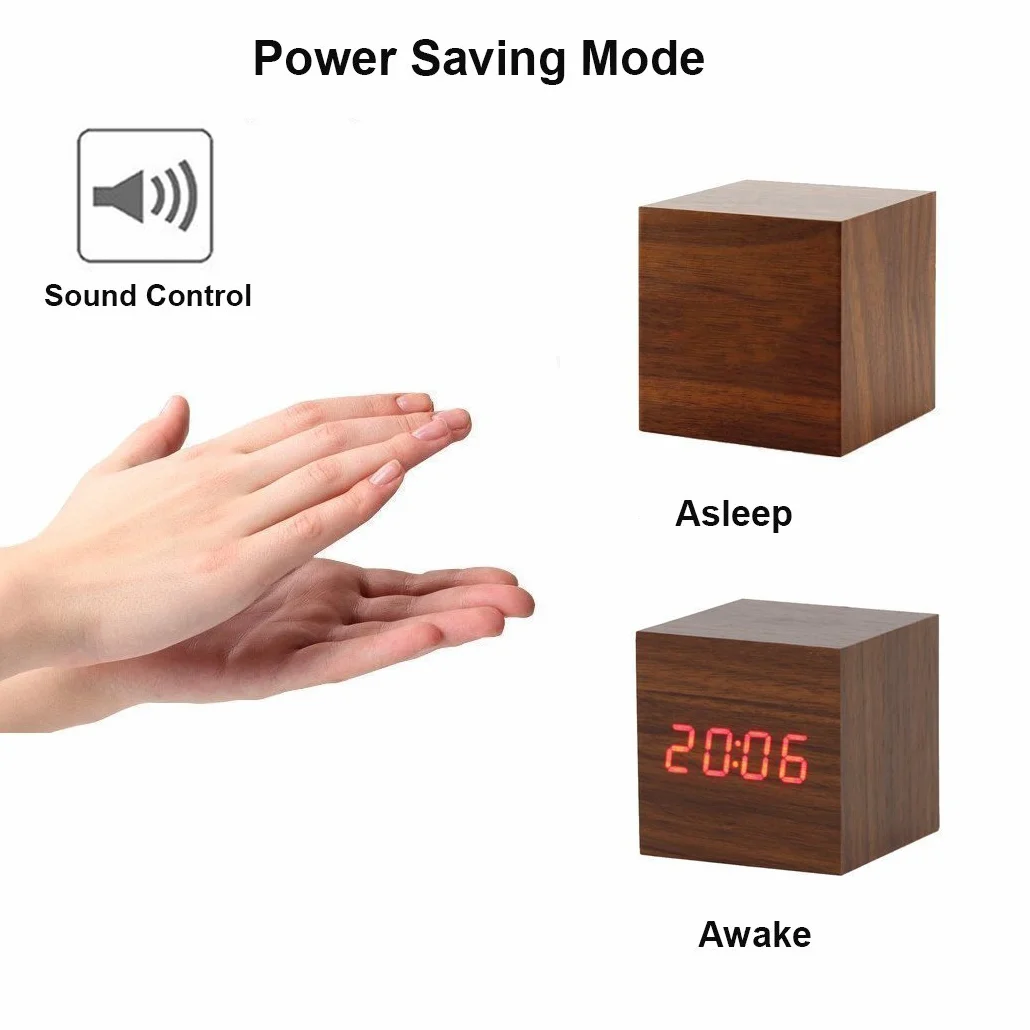 Onerbuy Horloge de voyage portable en bois avec écran LCD et alarme tactile (marron)