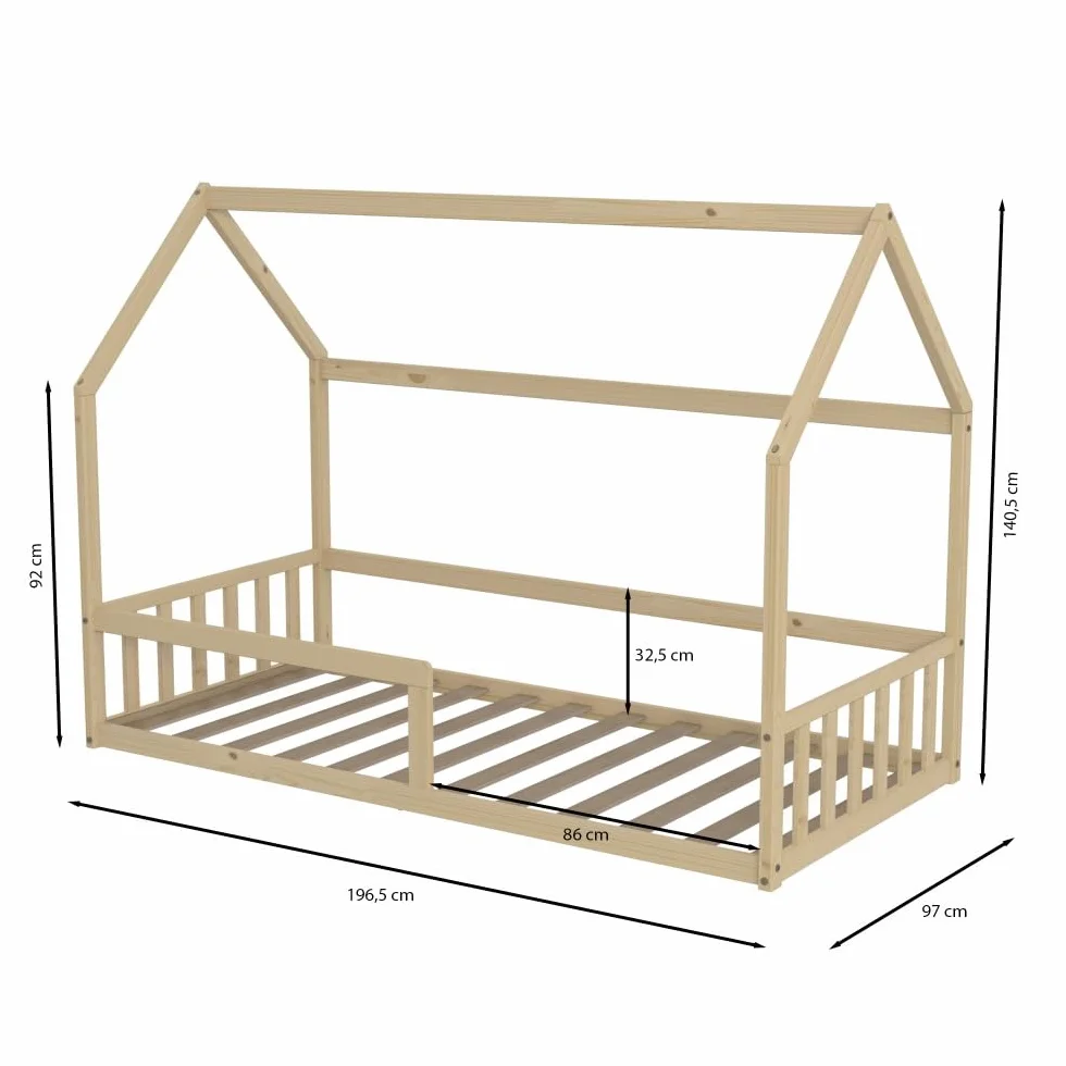 WEBER INDUSTRIES Lit cabane Nemo 90x190 + 1 sommier + barrière/Naturel