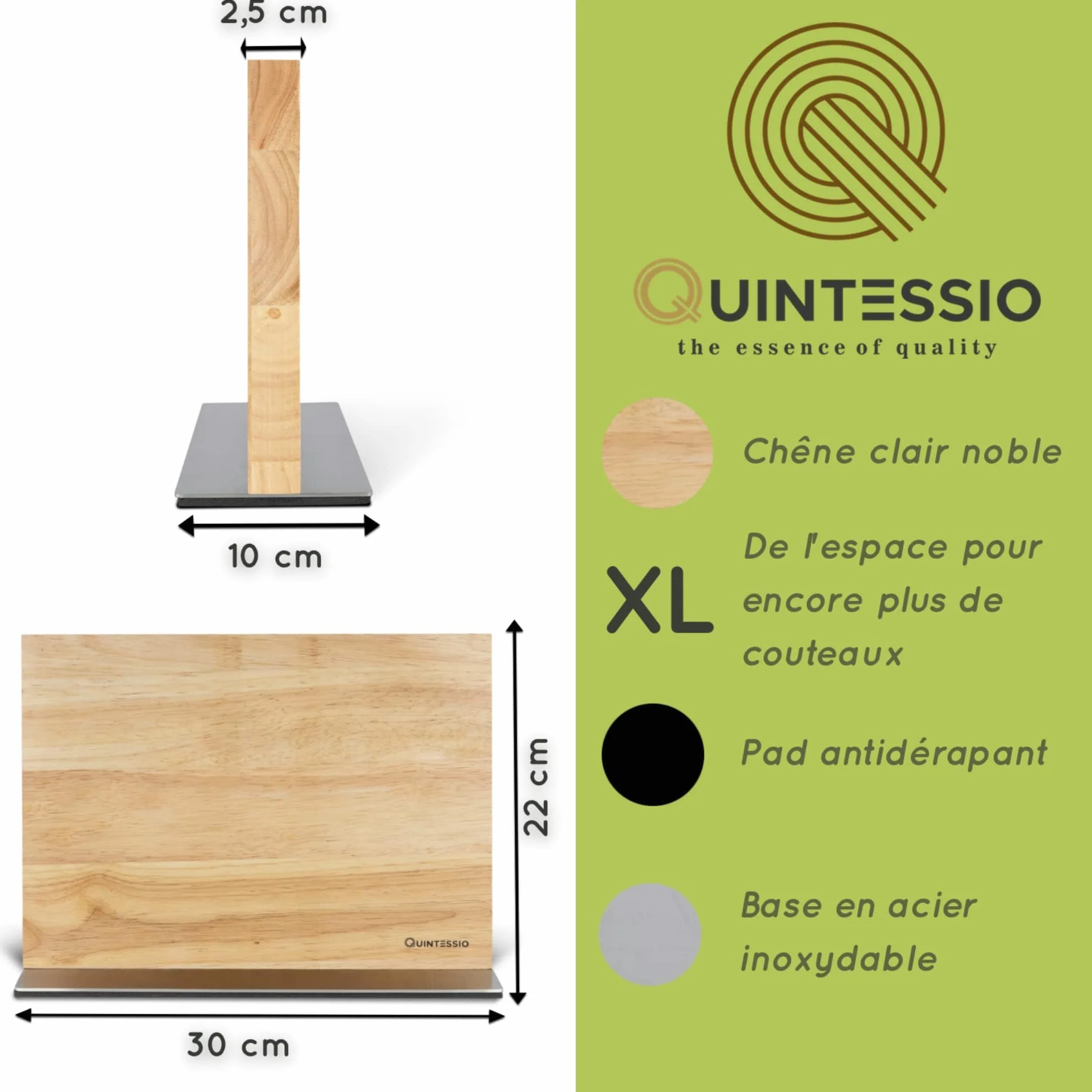 QUINTESSIO - XL Porte couteaux aimanté - bloc à couteaux magnétique des deux côtés - porte-couteaux magnétique - support couteau de cuisine - bloc à couteaux cuisine vides en bois - chêne clair