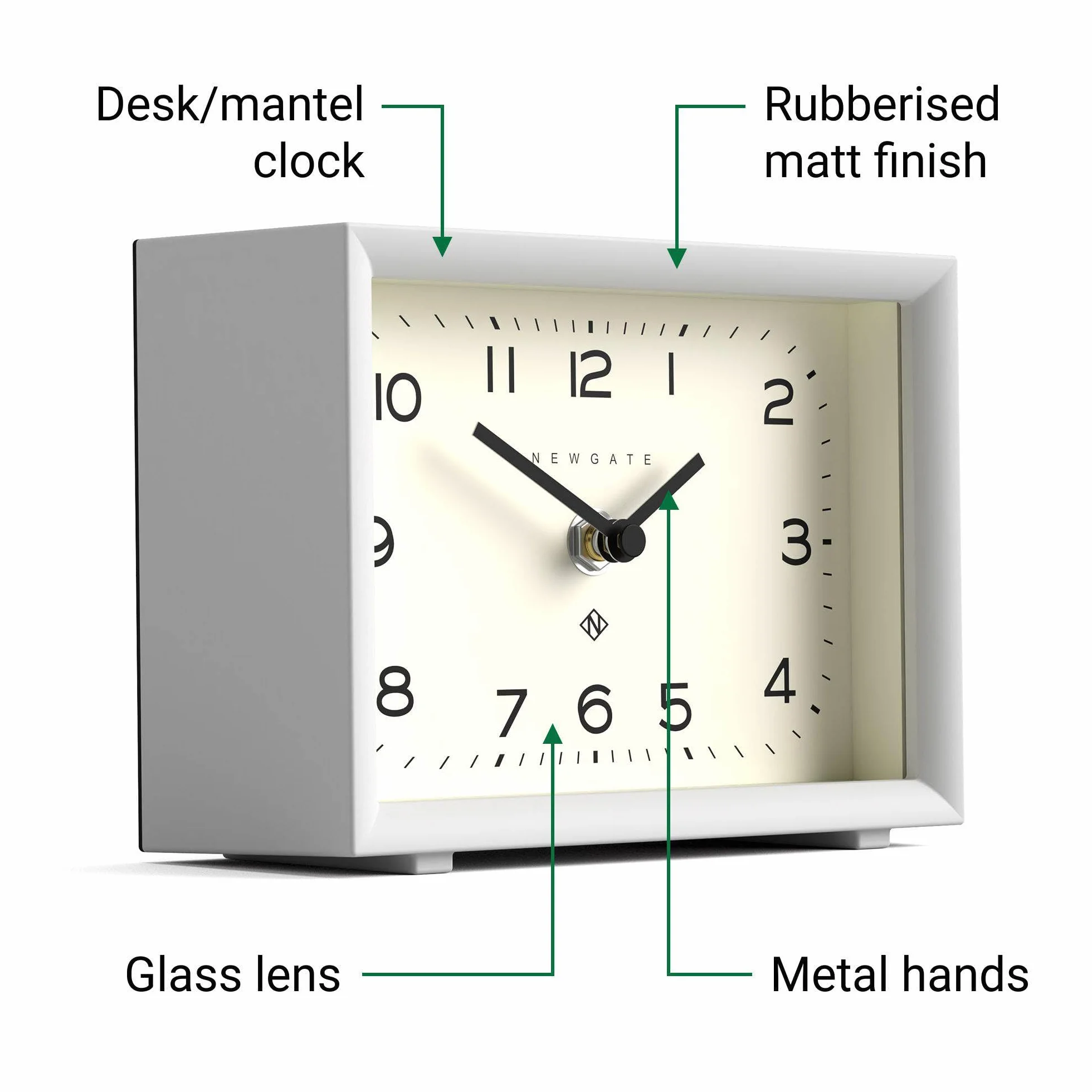 NEWGATE Henry Horloge de Bureau Design Rectangulaire Contemporain Blanc