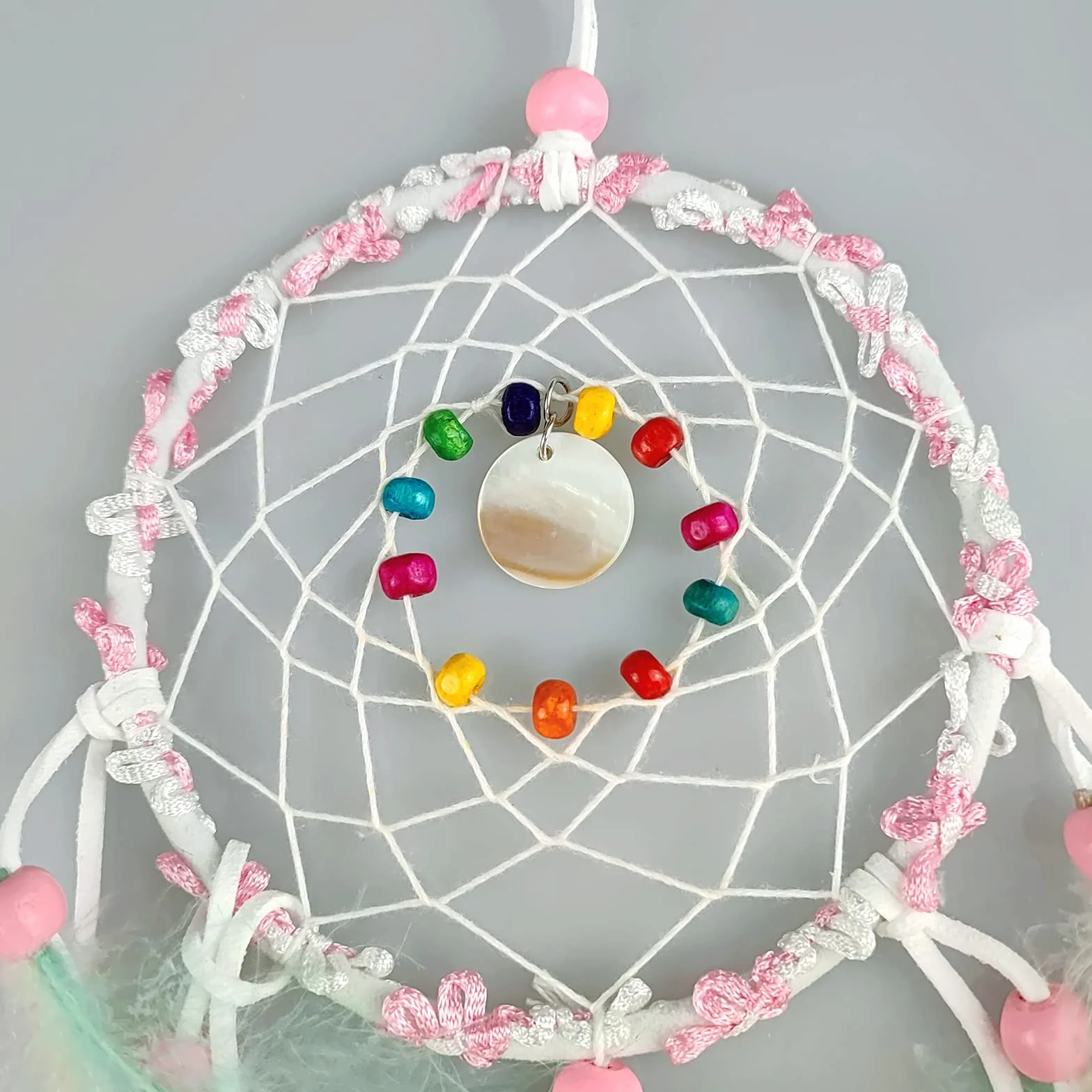 Boho Attrape-Rêves avec Plumes, Dream Catcher 3D Décoration Murale Rose