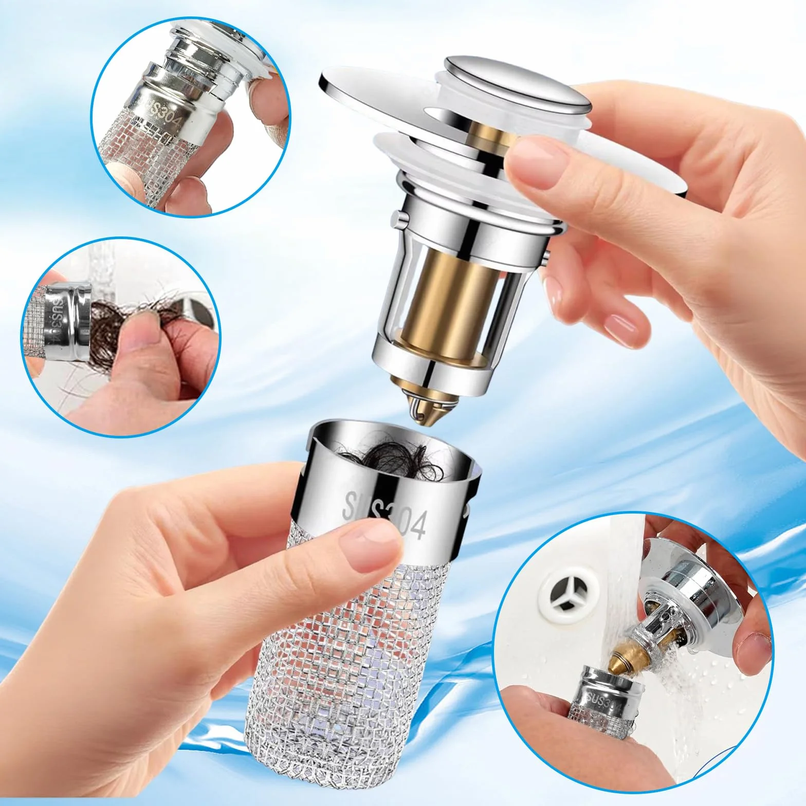 Bonde de Lavabo Universel 26-40mm/30-45mm avec Filtre Anti-Clogging 1 pièce