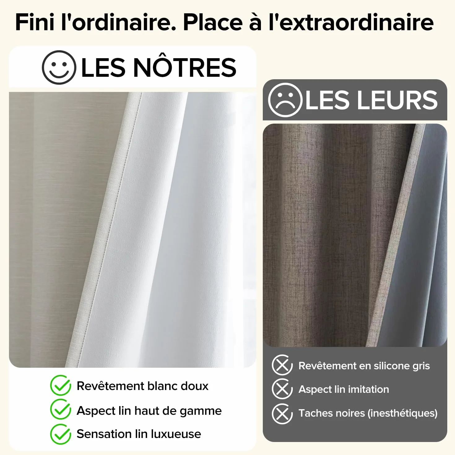 Rideaux Occultants Lin Thermique Anti Chaleur Anti Froid UV Lot de 2 140x245 Beige Clair
