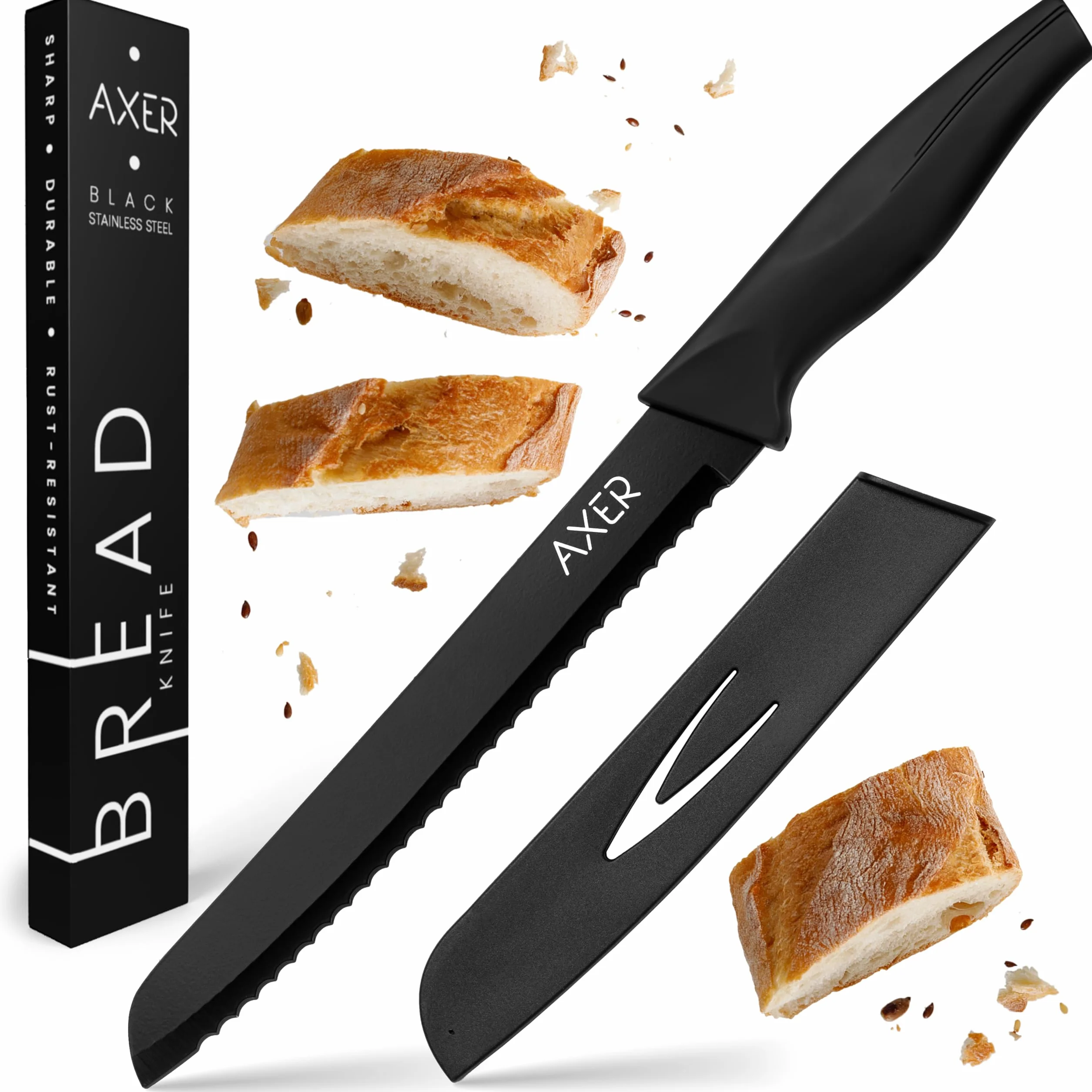 Couteau à Pain Axer avec Étui et Boîte - Couteau Pain Entièrement Noir