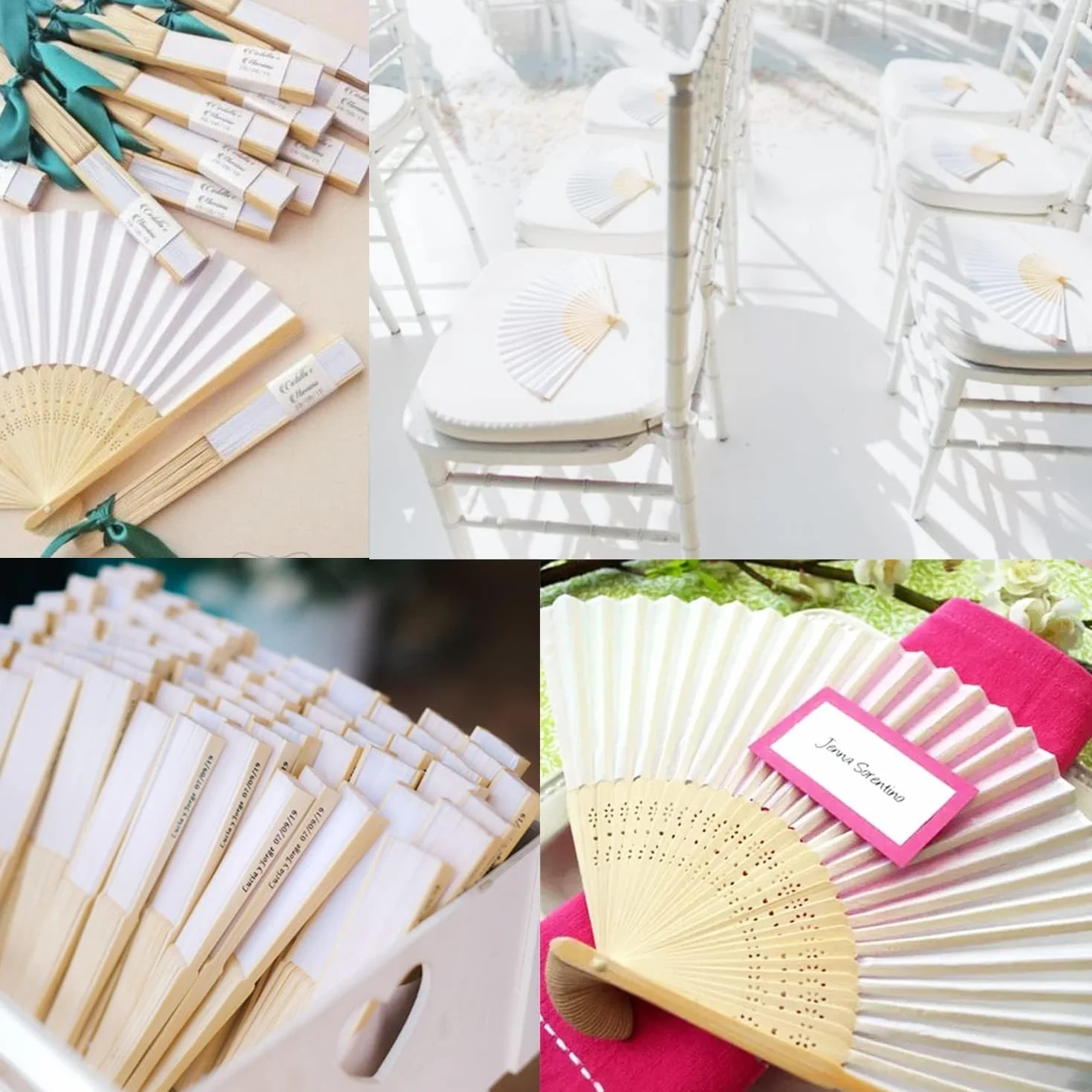 Gudotra 30 Pcs Eventail Mariage Pliant de Papier Eventail Blanc pour Cadeaux Mariage Baptême Décoration Mariage Eventail Blanc avec Sachet Organza Blanc