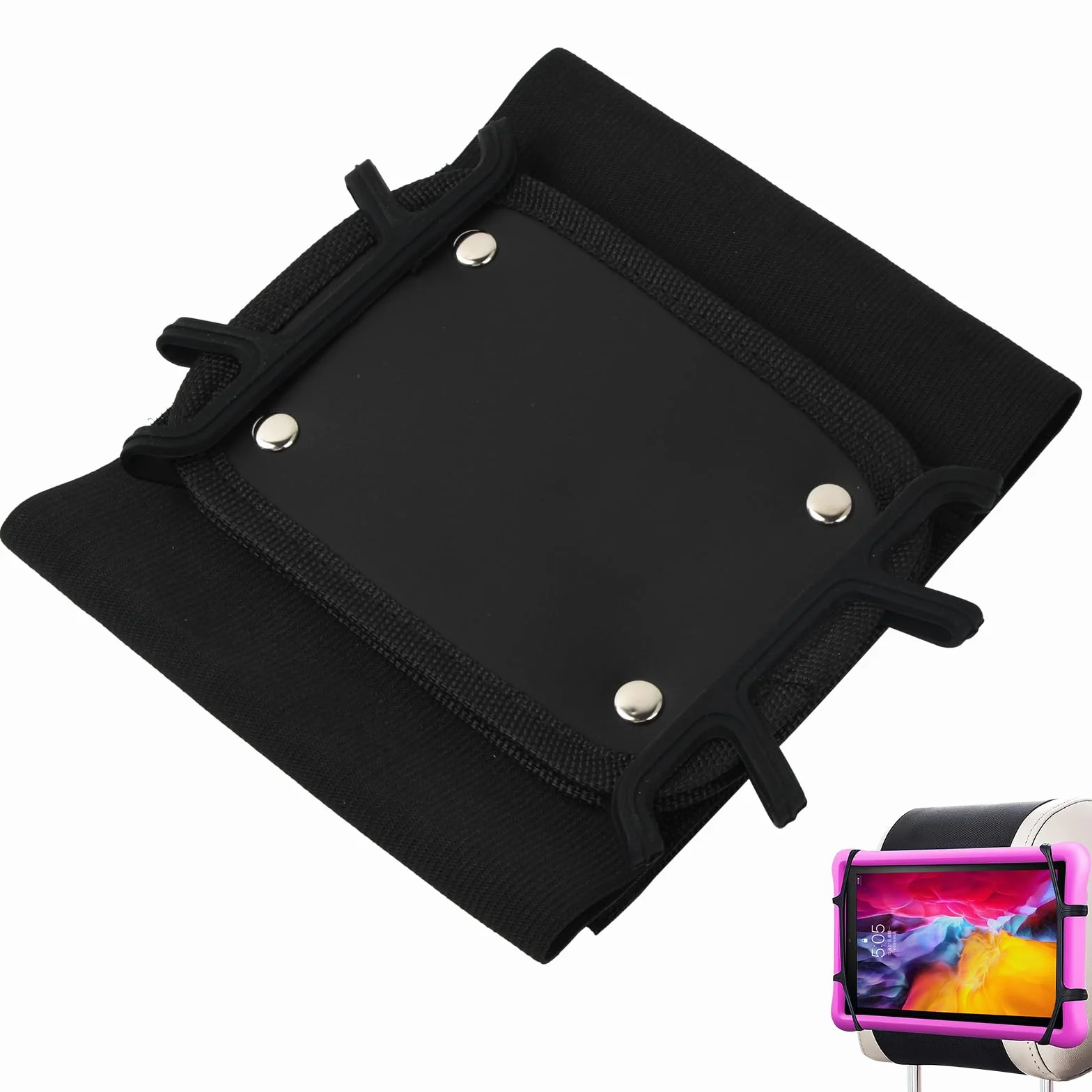 Dokeno Uchwyt na tablet samochodowy, uniwersalny uchwyt na tablet samochodowy regulowany uchwyt na tablet, silikonowy uchwyt na zagłówek samochodowy do tabletu iPad Switch Kindle