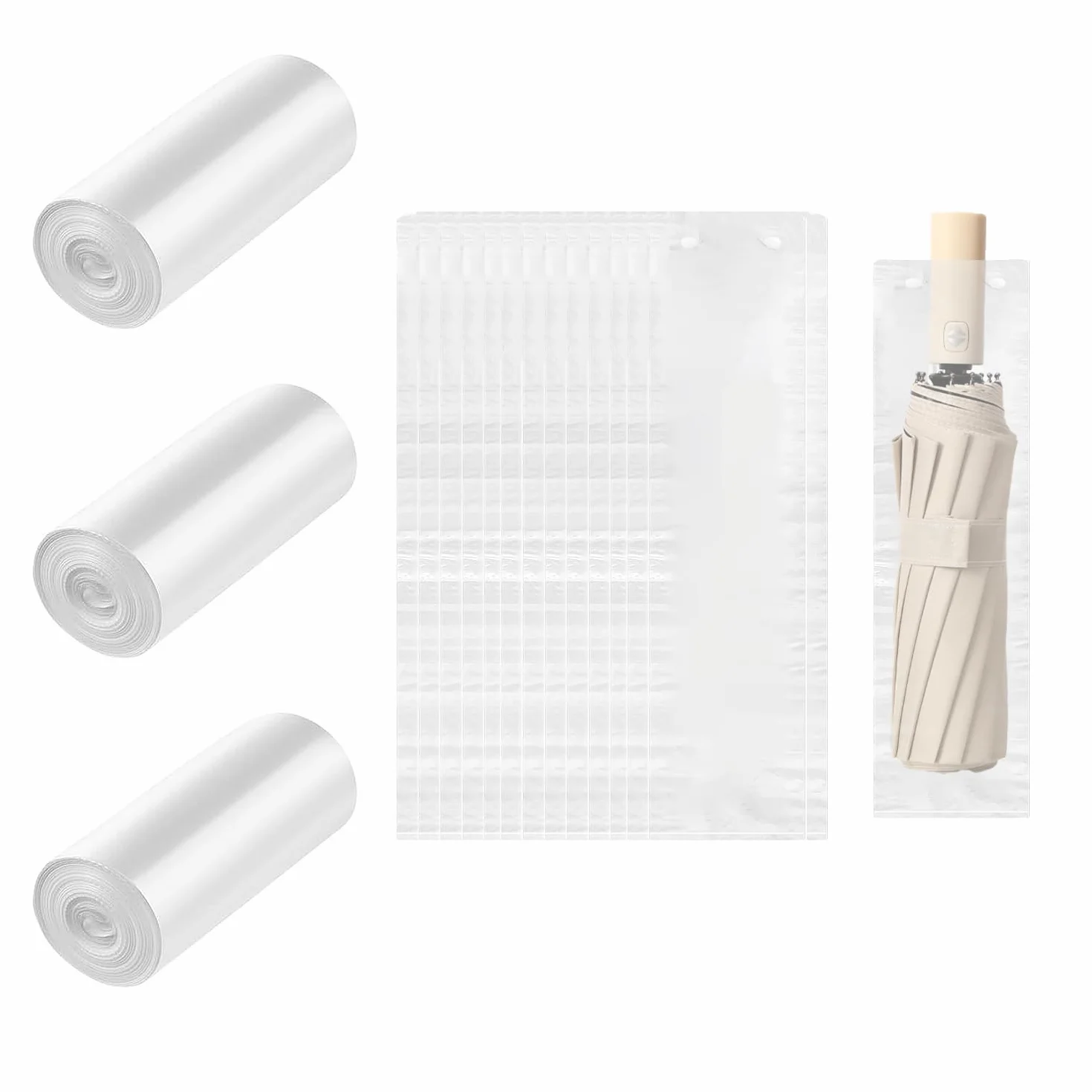 Housse Parapluie Humide Jetable 300 Pièces Sac Plastique Transparent pour Parapluies Pliants 13x43cm