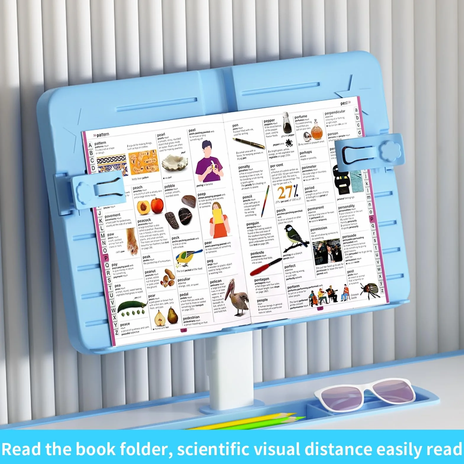 Ensemble bureau et chaise réglable hauteur, support lecture inclinable, tiroir extra large, lampe LED pour enfants 3-18 ans, école, maison, bleu