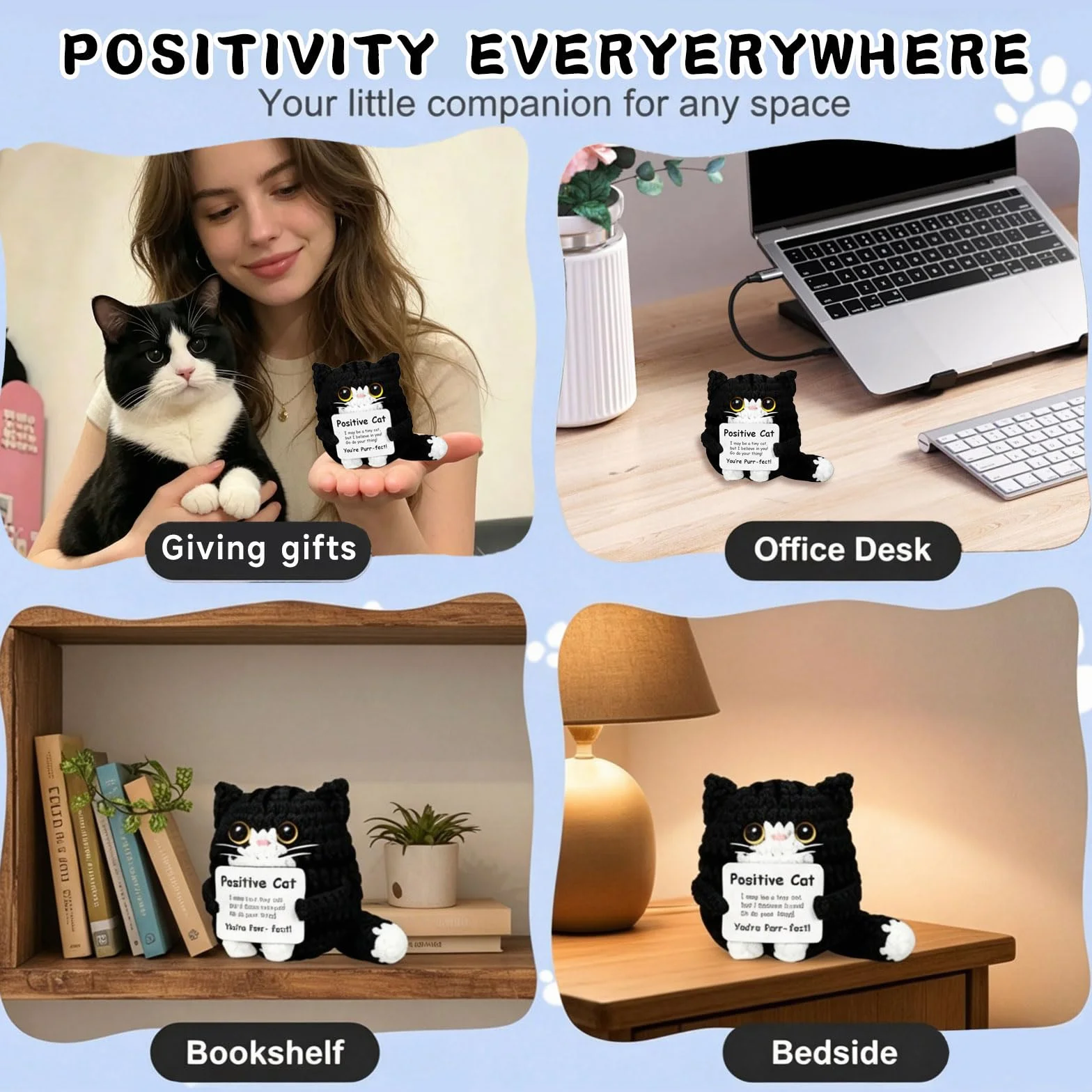 Porte-Bonheur au Crochet Chat Positif dans Boîte Cadeau Noire