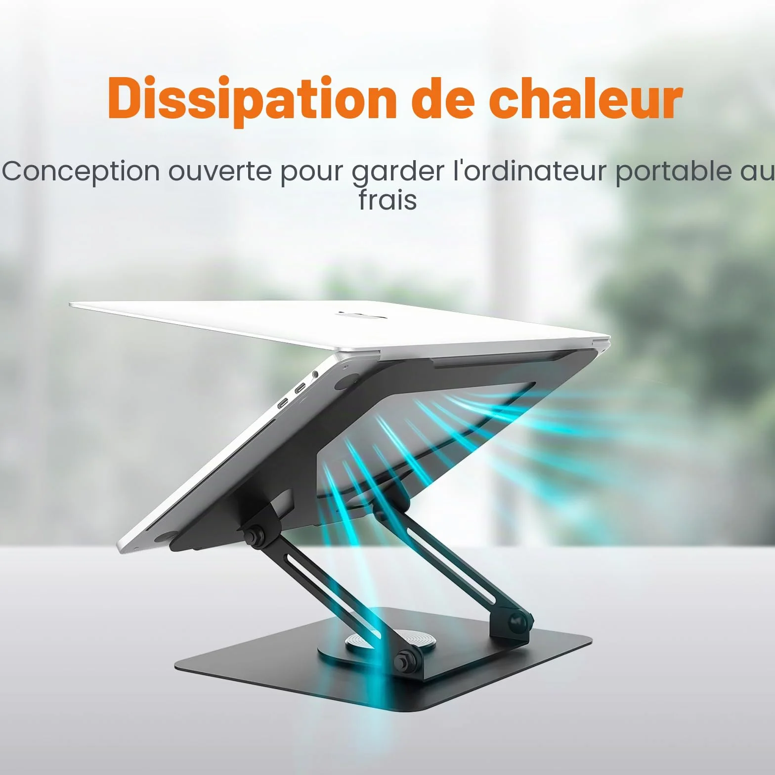 GRIFEMA GB1050 Support Ordinateur Portable Ergonomique Rotatif 360° Réglable en Hauteur Pliable Ventilé pour MacBook Air/Pro Dell Laptops 11-17 Pouces Noir