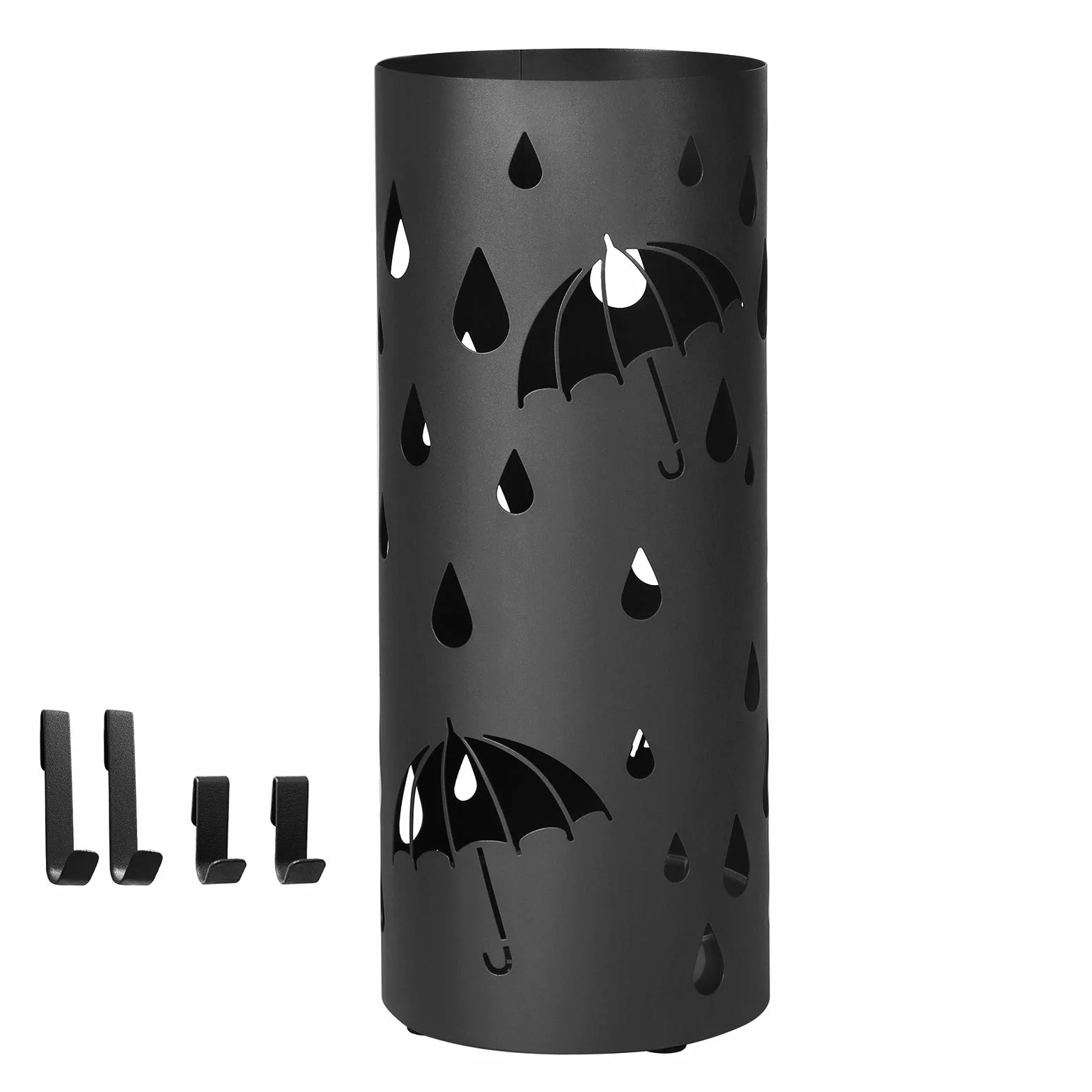 SONGMICS Porte parapluies en Métal avec Plateau et Crochets, 49 x Ø 19,5 cm, Noir LUC23B