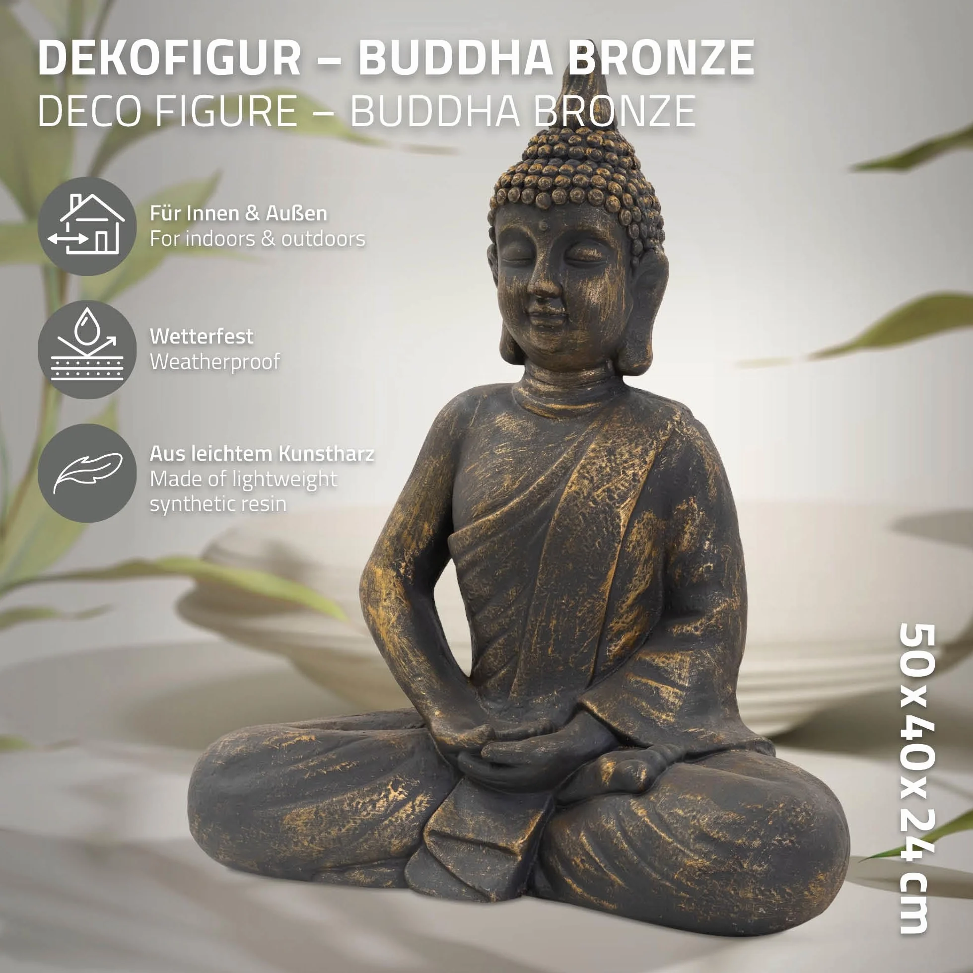 ECD Germany Statue de Bouddha Assise 50 cm Pierre Artificielle Polyrésine Aspect Bronze Sculpture Décoration Jardin Feng Shui Yoga