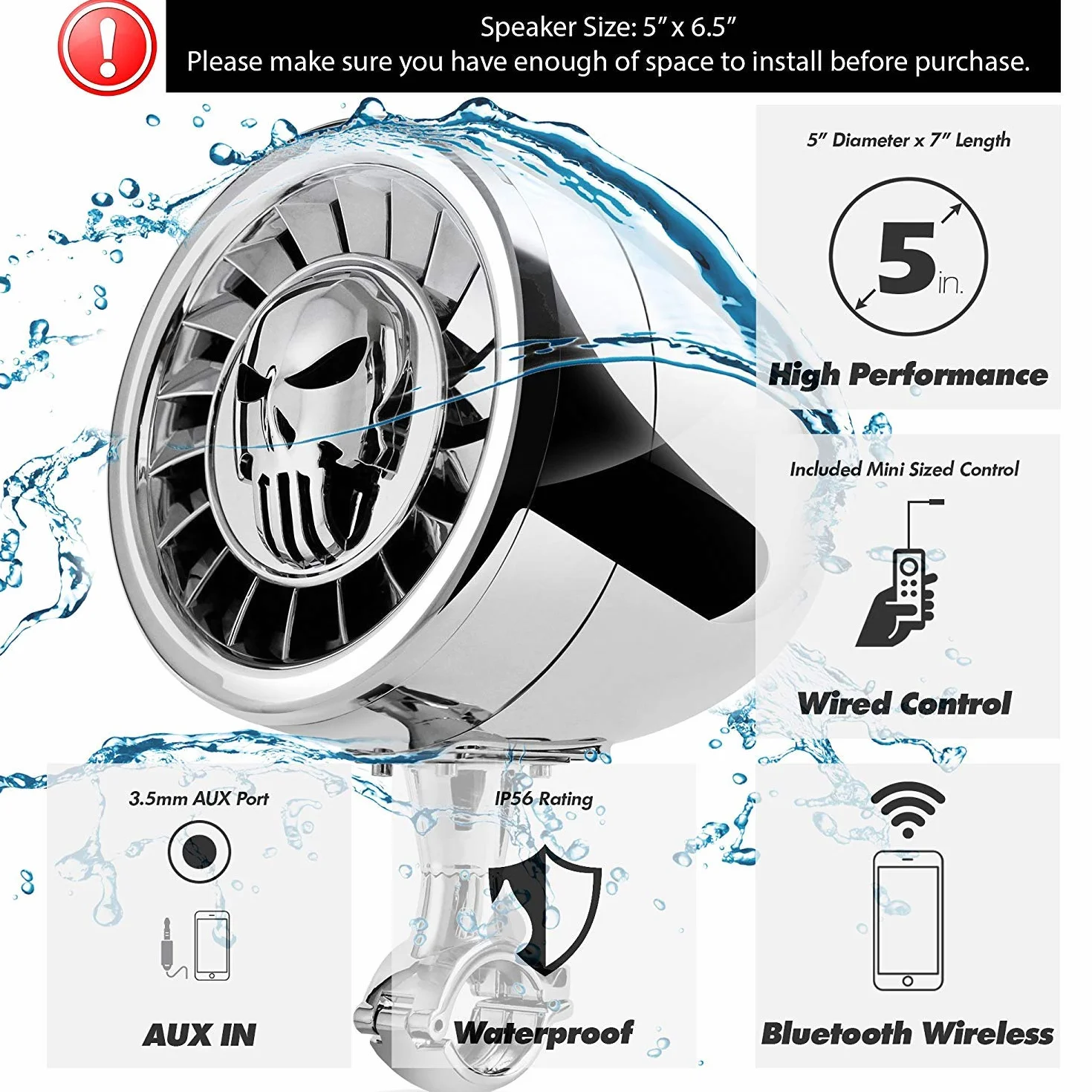 Wodoodporny głośnik stereofoniczny Bluetooth o wysokiej wydajności Aileap 5 cali, solidny basowy system audio, z USB AUX idealny do motocykli Harley ATV/UTV/RZR
