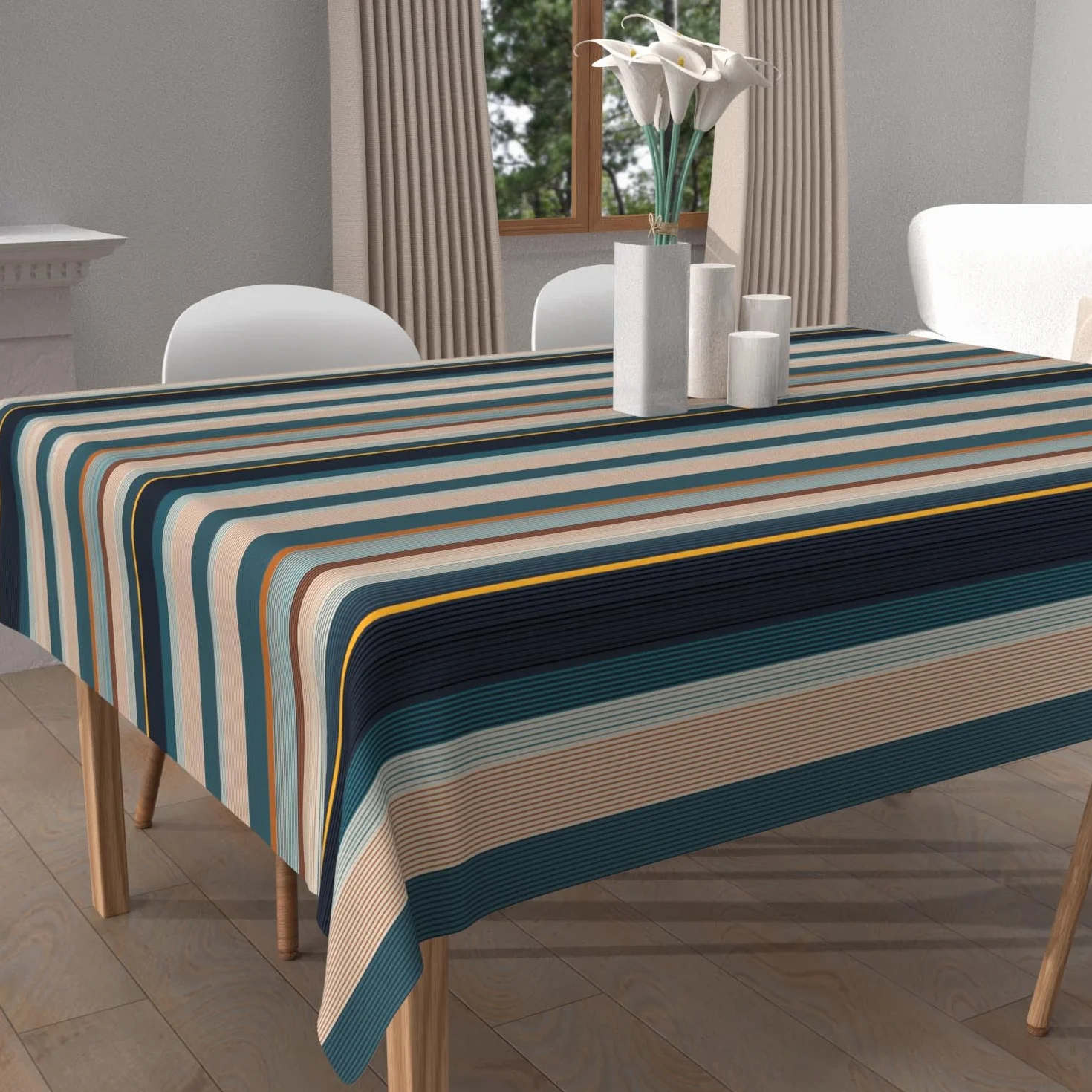BAYADERES Nappe imprimée Anti-tâches carrée 180x180 cm Bleu