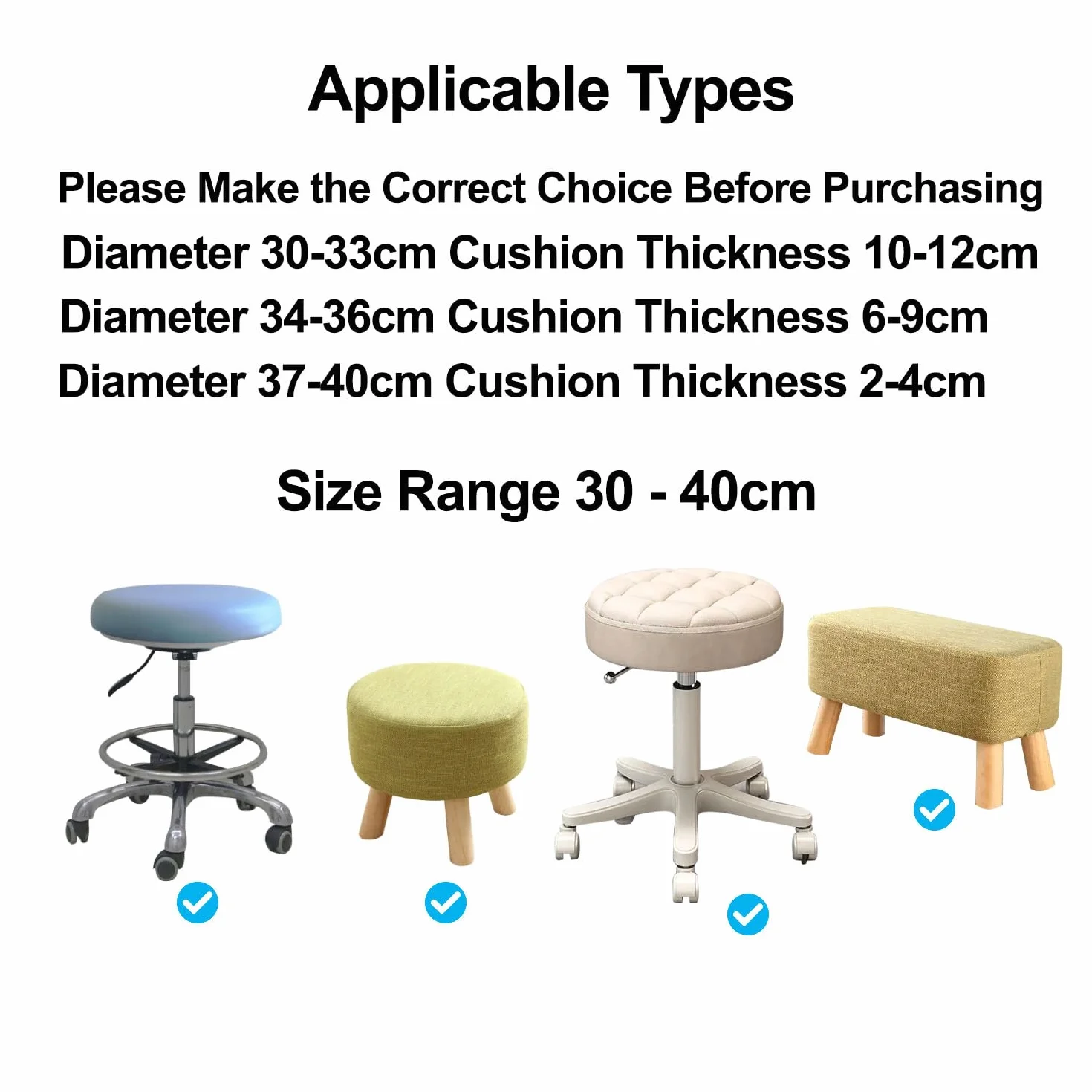 Housse Tabouret Rond 30-40cm Lavable Anti Poussière Gris Clair