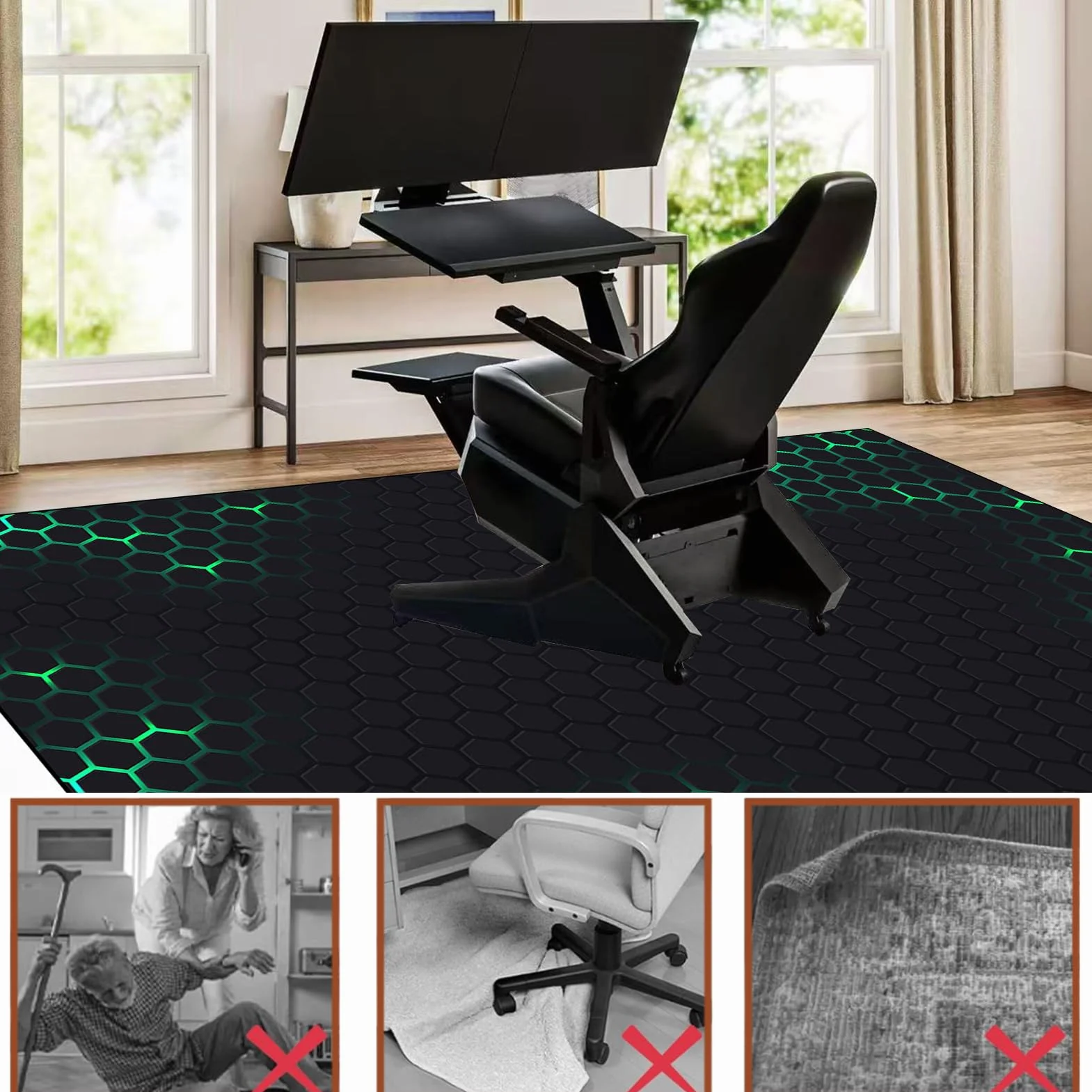 Tapis Gaming Sol, Tapis de Protection du Sol pour Chaise de Bureau, Tapis de Sol Gamer, Tapis Chaise de Bureau Gaming Antidérapant, Tapis Protège-Sol pour Parquet, Carrelage et Sol Dur 160 x 180 cm
