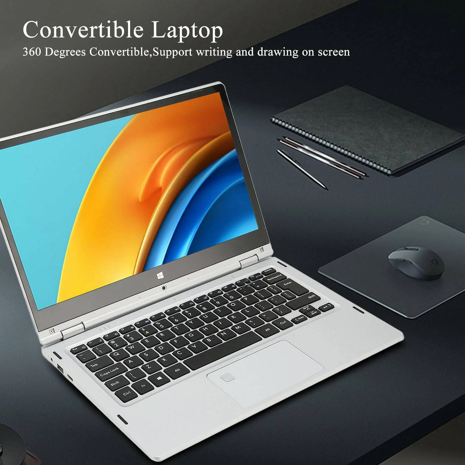 Laptop 2 w 1, Laptop z Ekranem Dotykowym 13,3 Cala Obracanym o 360 °, 1920x1080 16G LPDDR4 256G SSD, Obsługa WIFI, BT, Rozpoznawanie Linii Papilarnych, dla Windows11
