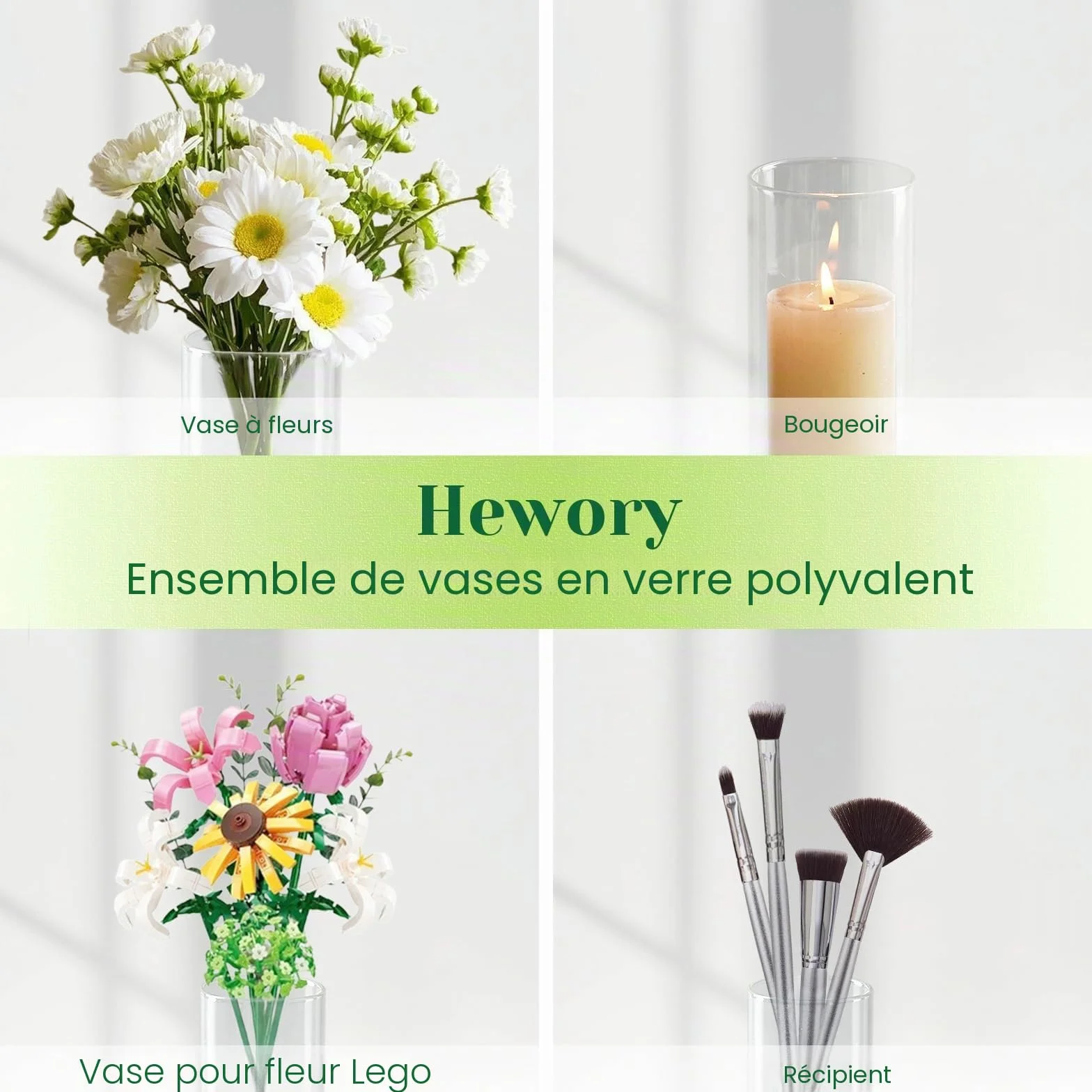 Hewory Vases Cylindriques en Verre Lot de 6, Vase en Verre Transparent de 15cm pour Fleurs, Grand Support de Bougie pour Bougies Piliers Flottantes, Vase à Fleurs Rond pour Mariage, Centre de Table