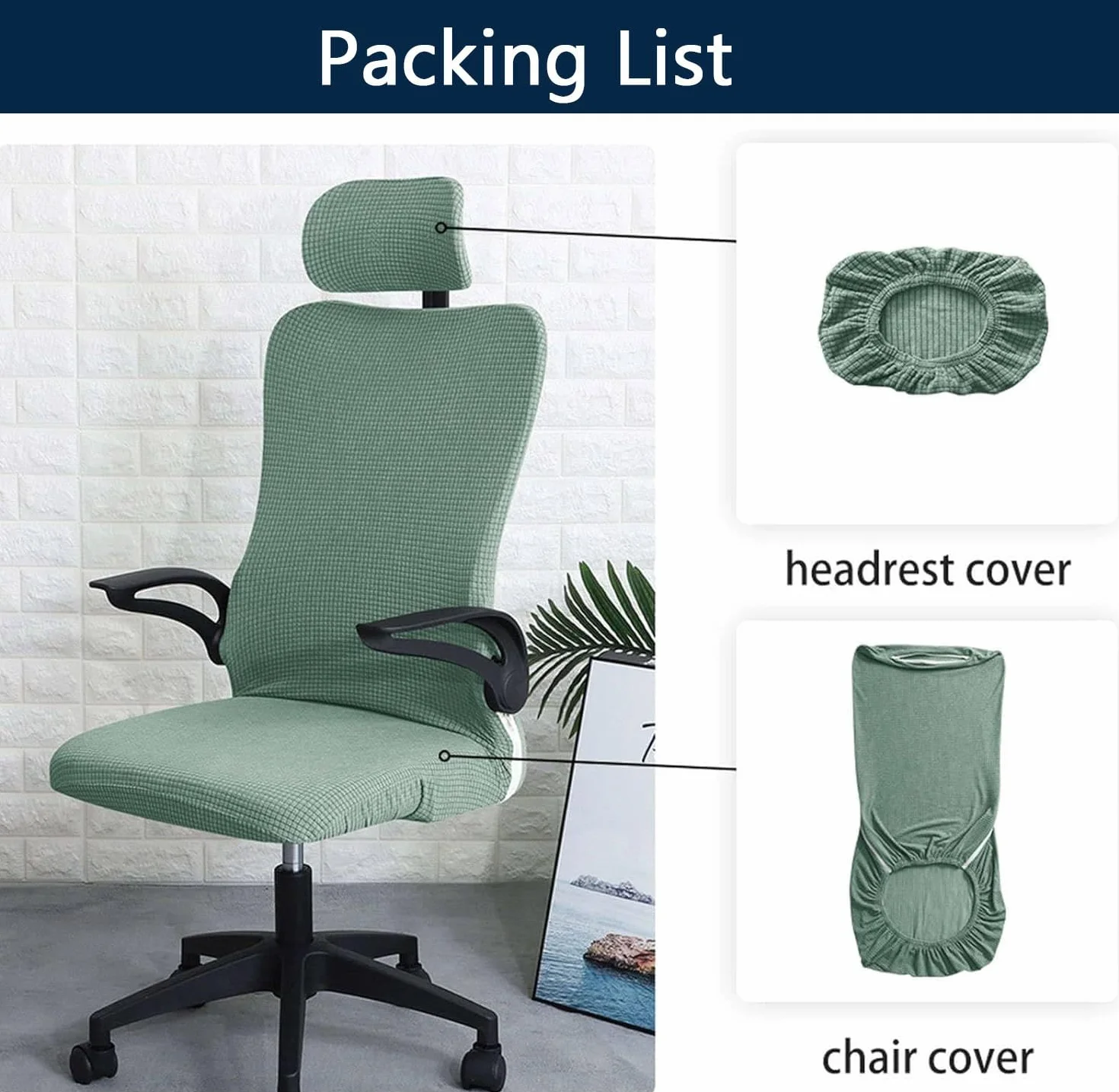 Housse De Chaise De Bureau Extensible avec Housse D'appui-tête, Lavable, Vert, Taille Unique