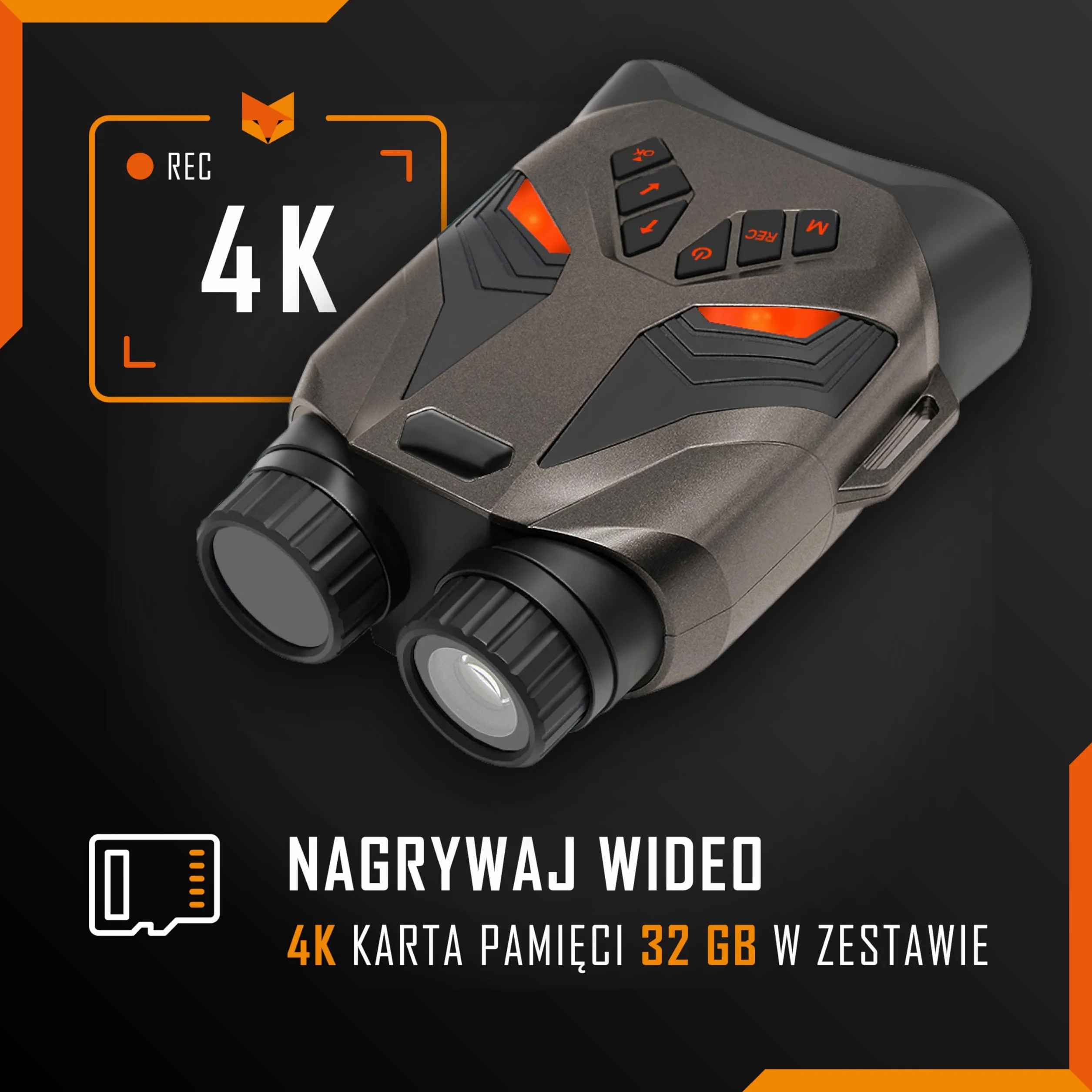 Okulary Noktowizyjne - Nightfox Ember Lornetka Noktowizyjna na Podczerwień, Łatwa w Użyciu, Dużym Ekranem, Powiększenie 4x, Zasięg 250m, Wideo 4K, Gogle Lornetki na Biwakowania