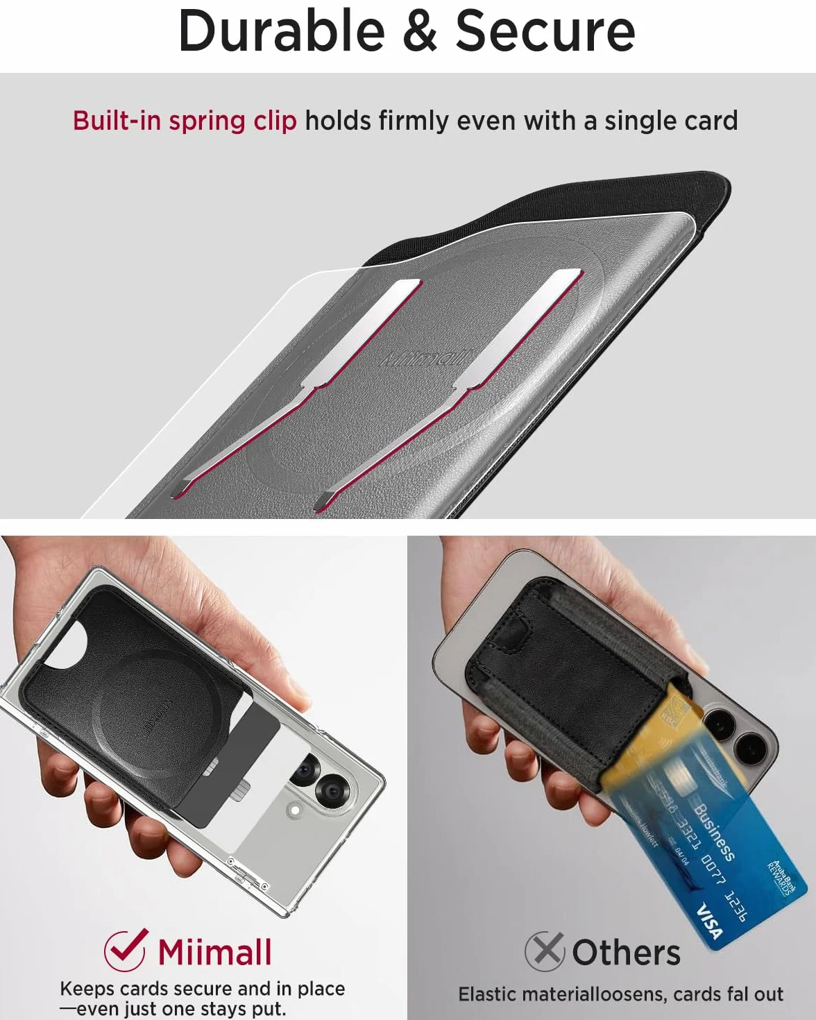 Miimall Samsung Galaxy S25 Ultra MagSafe, [uchwyt na 3 karty], wegańska skóra, etui na karty MagSafe, dwustronny portfel magnetyczny do Galaxy Fold 7/S25 FE/Pixel 10 Pro Fold/iPhone 17 16 15, Czarny
